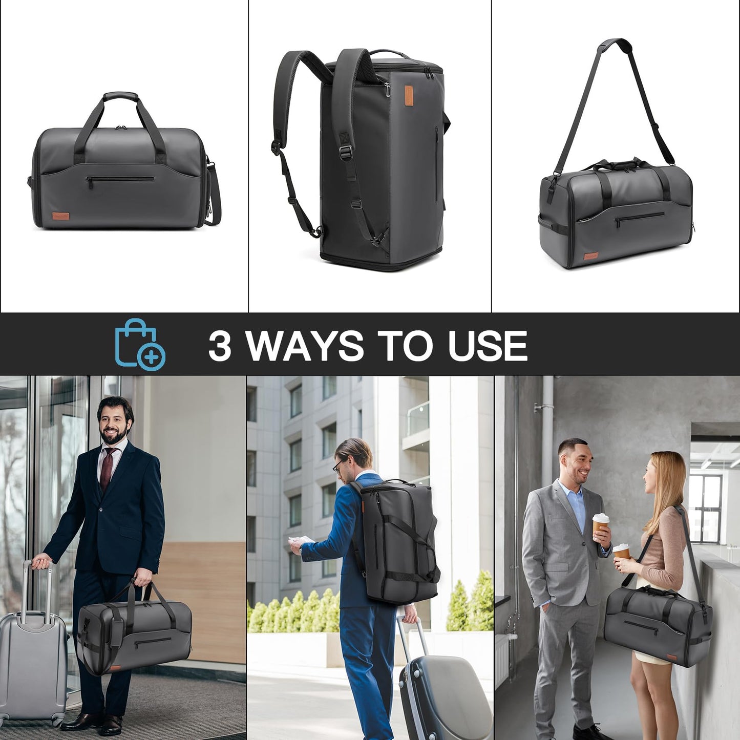 Bolsas de ropa para viajes, bolsas de traje para hombres, viajes, bolsa de ropa con compartimento para zapatos, bolsa de ropa convertible 2 en 1 impermeable con correa para el hombro,Moda y negocios