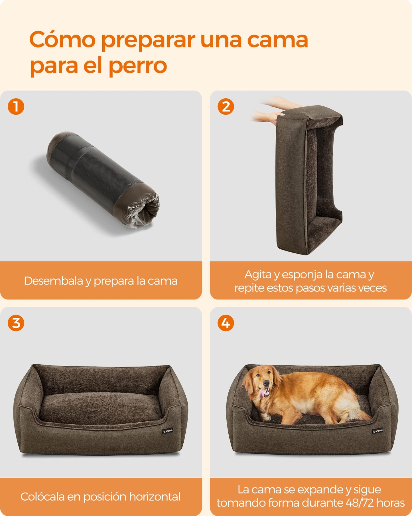 Feandrea Cama para Perros, Sofá para Mascotas, 110 x 75 x 27 cm, Bordes Elevados, XL, para Perros Grandes, Gris Claro MPGW12GG
