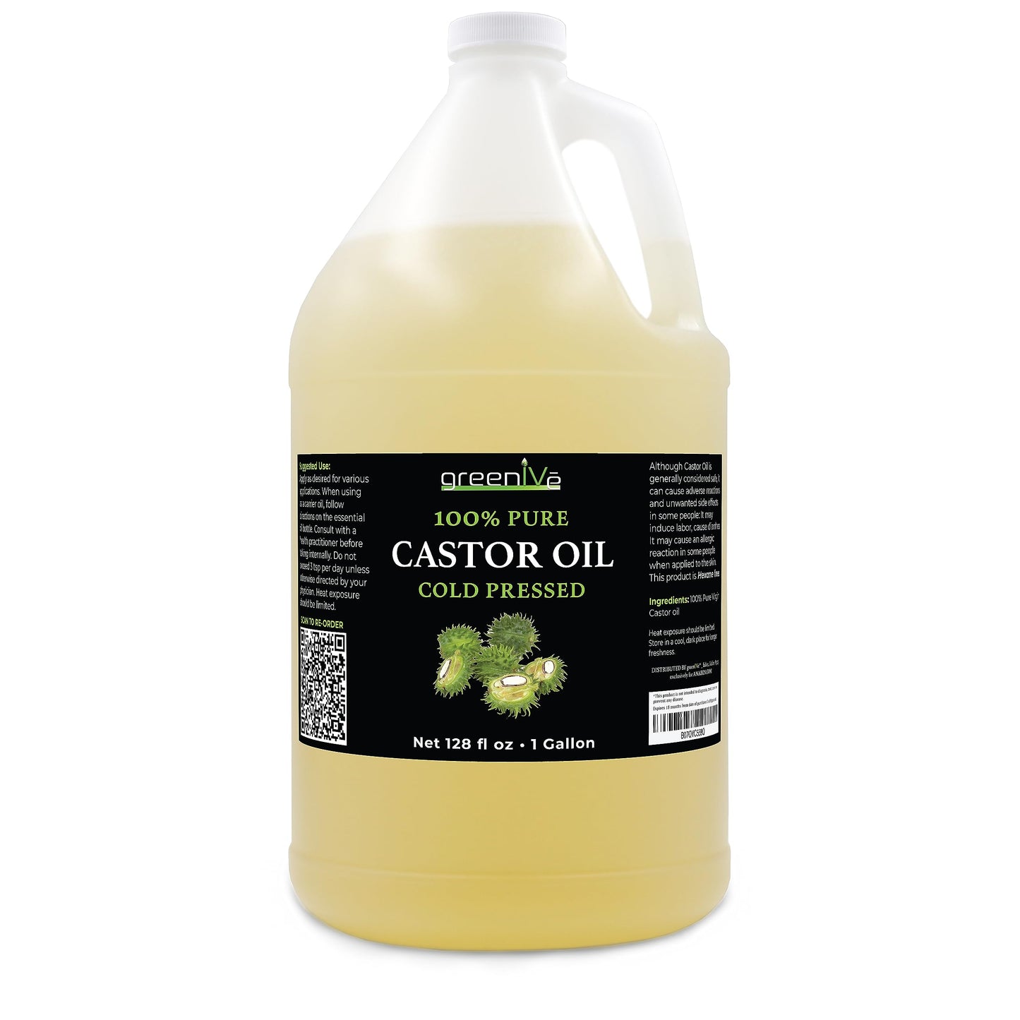 GreenIVe - 100% Pure Castor Oil - Cold Pressed - Hexane Free - Exclusively on Amazon (3790ml ( 3.8l))