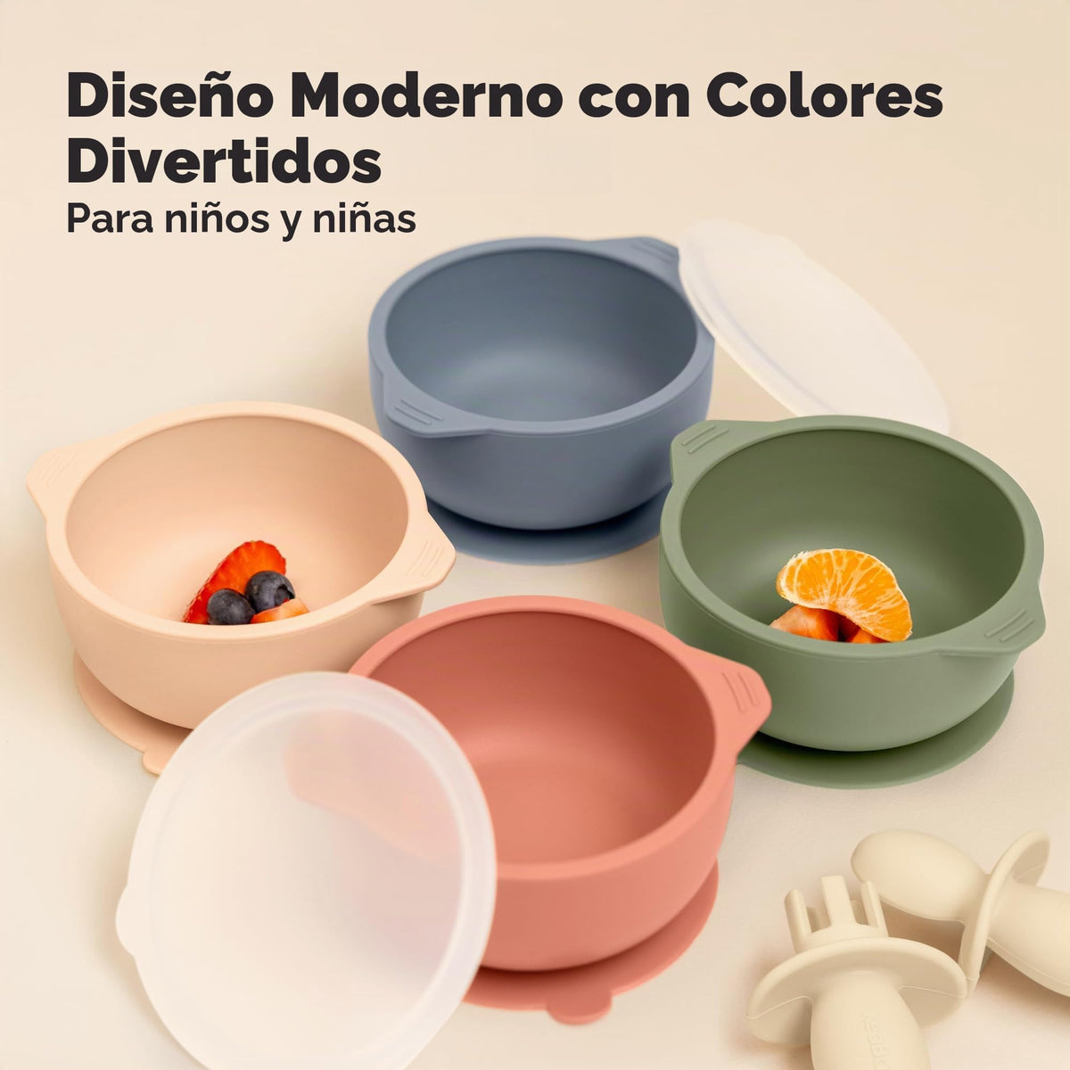 KeaBabies - Juego de 2 cuencos para bebé con succiones, tapas, cuencos de succión de silicona para bebés, niñas, niños, silicona de grado alimenticio, sin BPA, aptos para lavaplatos, esenciales para