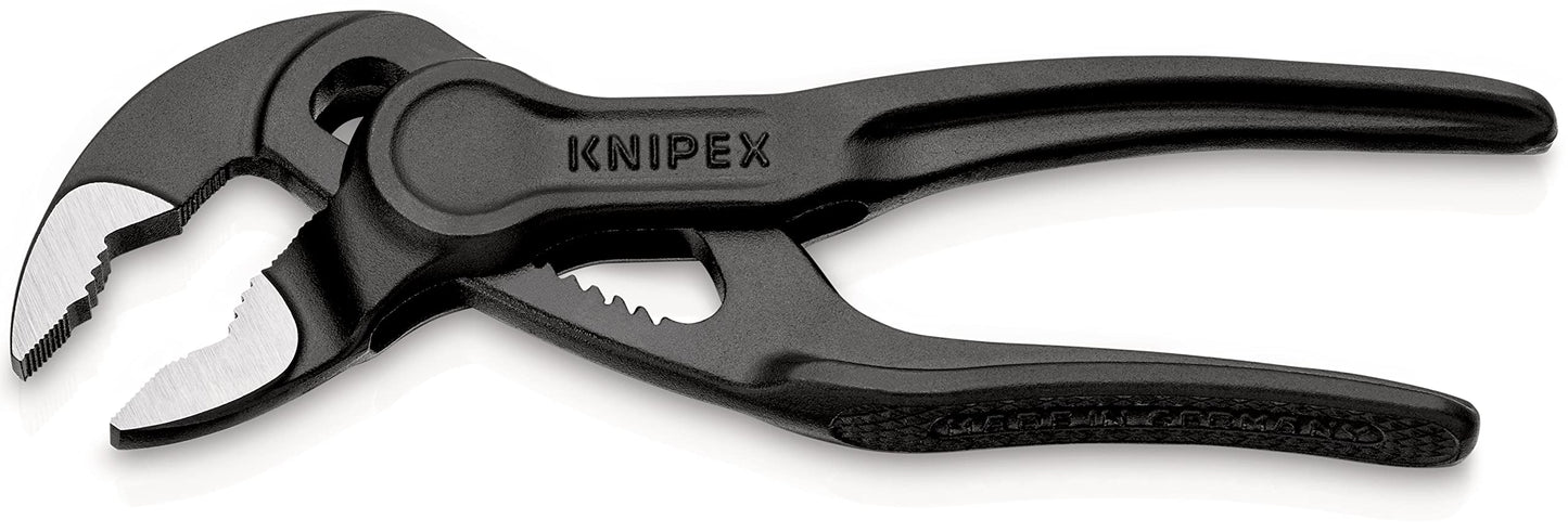 Knipex Cobra XS Mini Alicates para bomba de agua, 100 mm, tuercas a 24 mm, tubos a 28 mm, autobloqueante, ajuste fino mediante botón de empuje, Edc, 87 00 100