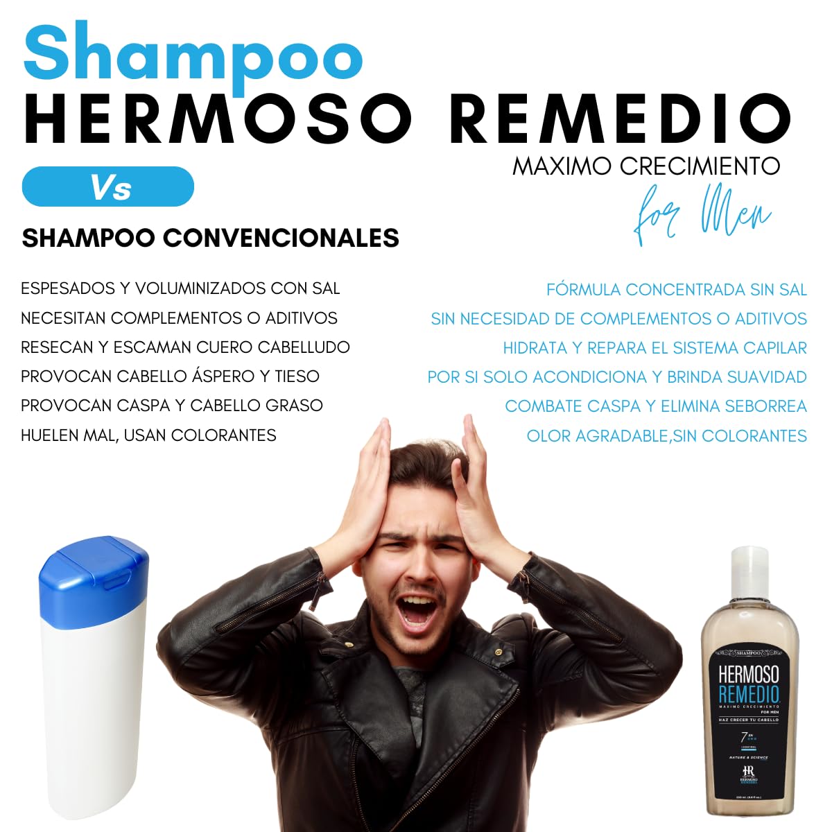 Shampoo Acondicionador HR Hermoso Remedio Crecimiento y Reparación Cabello Verde Sin Sal y Parabenos
