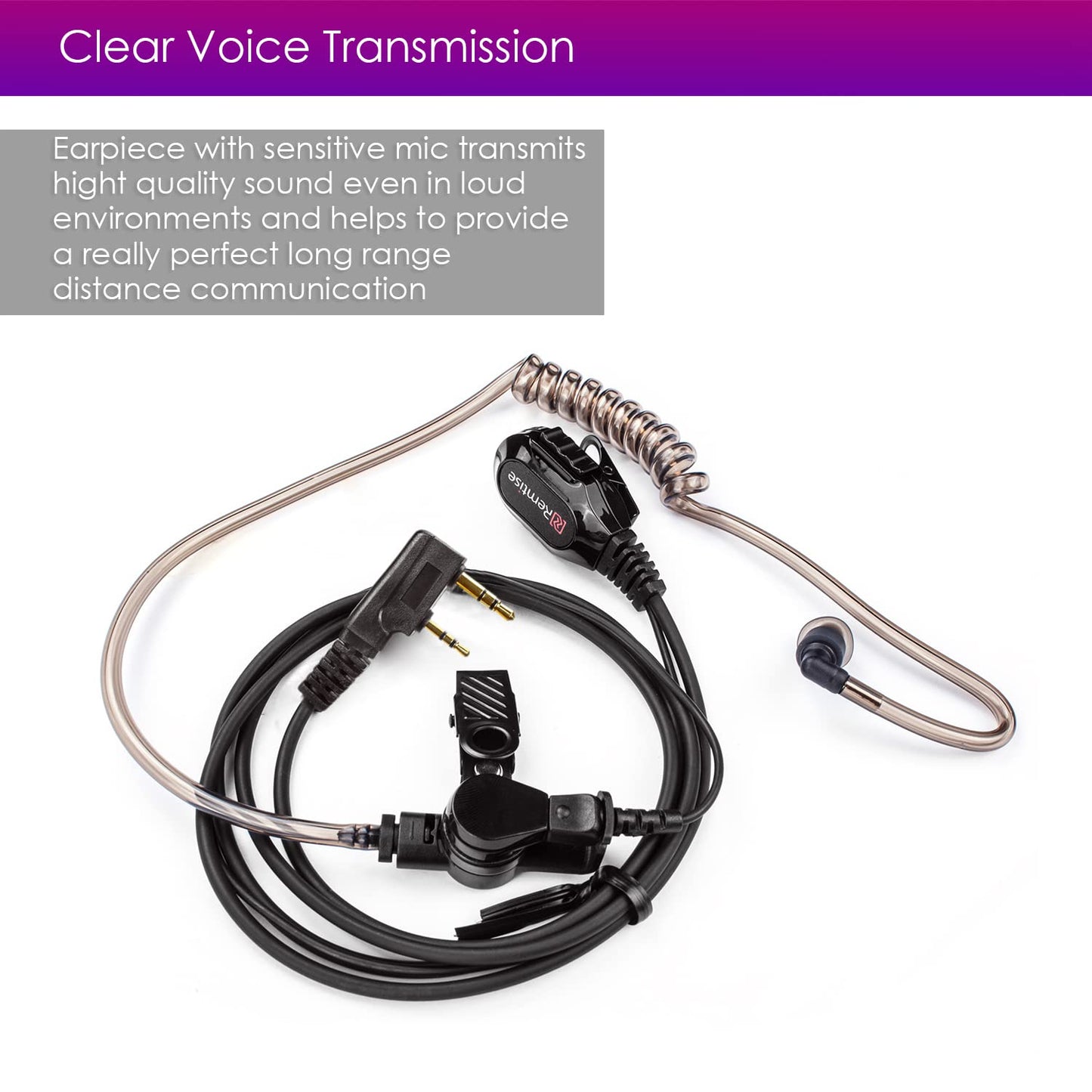 Covert - Auriculares acústicos de tubo con micrófono para Baofeng UV-5R Walkie Talkies, auriculares de vigilancia y PTT compatibles con marcas de radios de 2 vías Baofeng y Kenwood, Puxing, Wouxun
