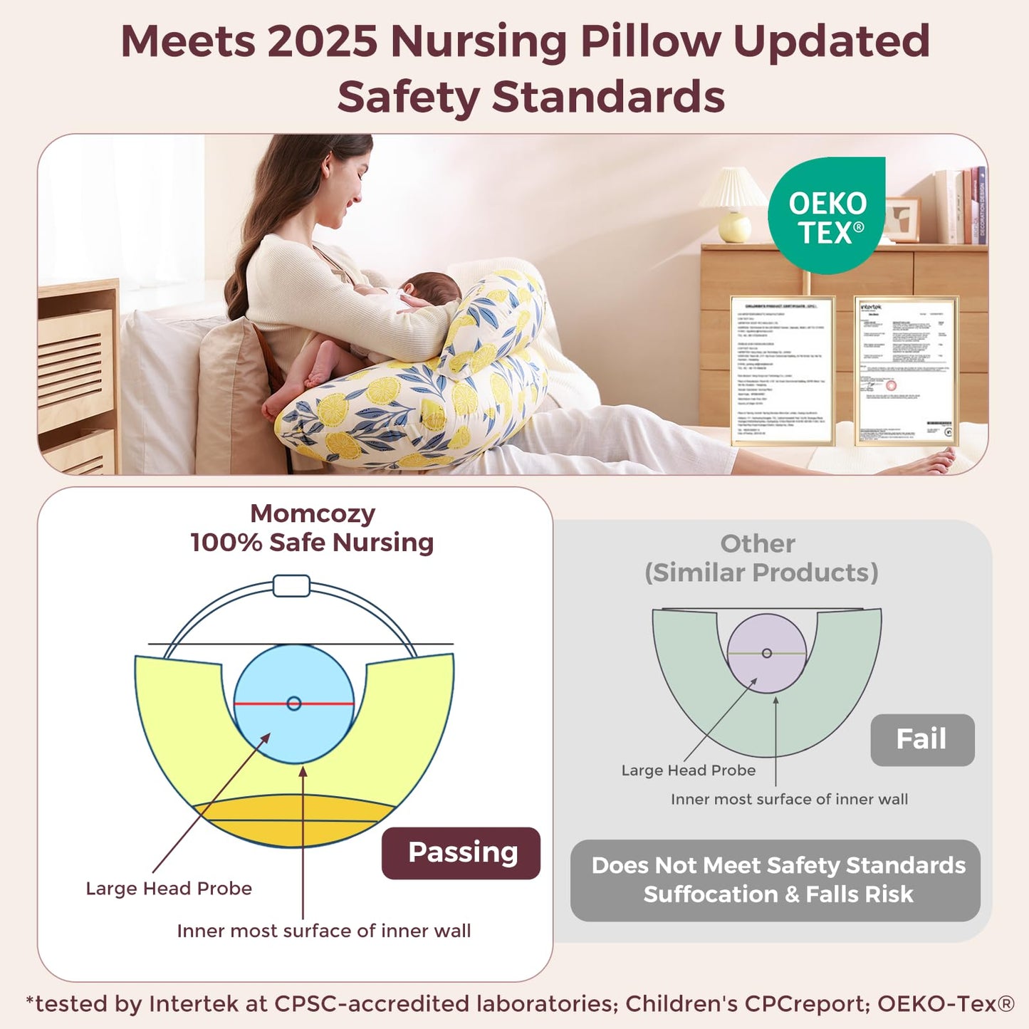 Momcozy Almohada de lactancia con protección de seguridad innovadora para la lactancia materna - Almohadas de alimentación más anchas para mayor soporte para mamá y bebé - Lactancia más fácil y sin