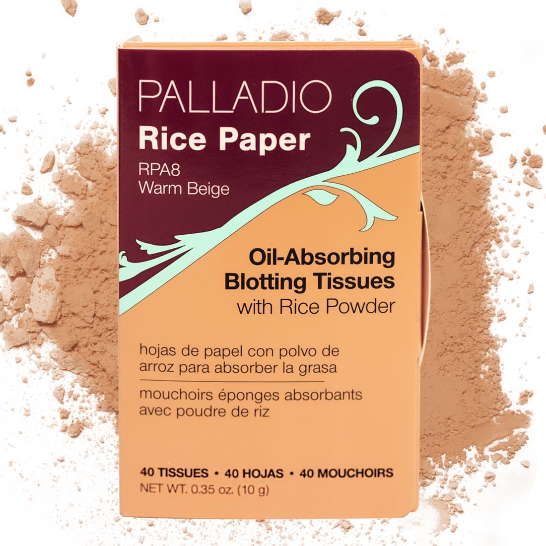 Palladio Papeles faciales de arroz para piel grasa, hojas absorbentes para el rostro hechas de arroz natural, papel absorbente de aceite con polvo de arroz, de doble cara, Warm Beige