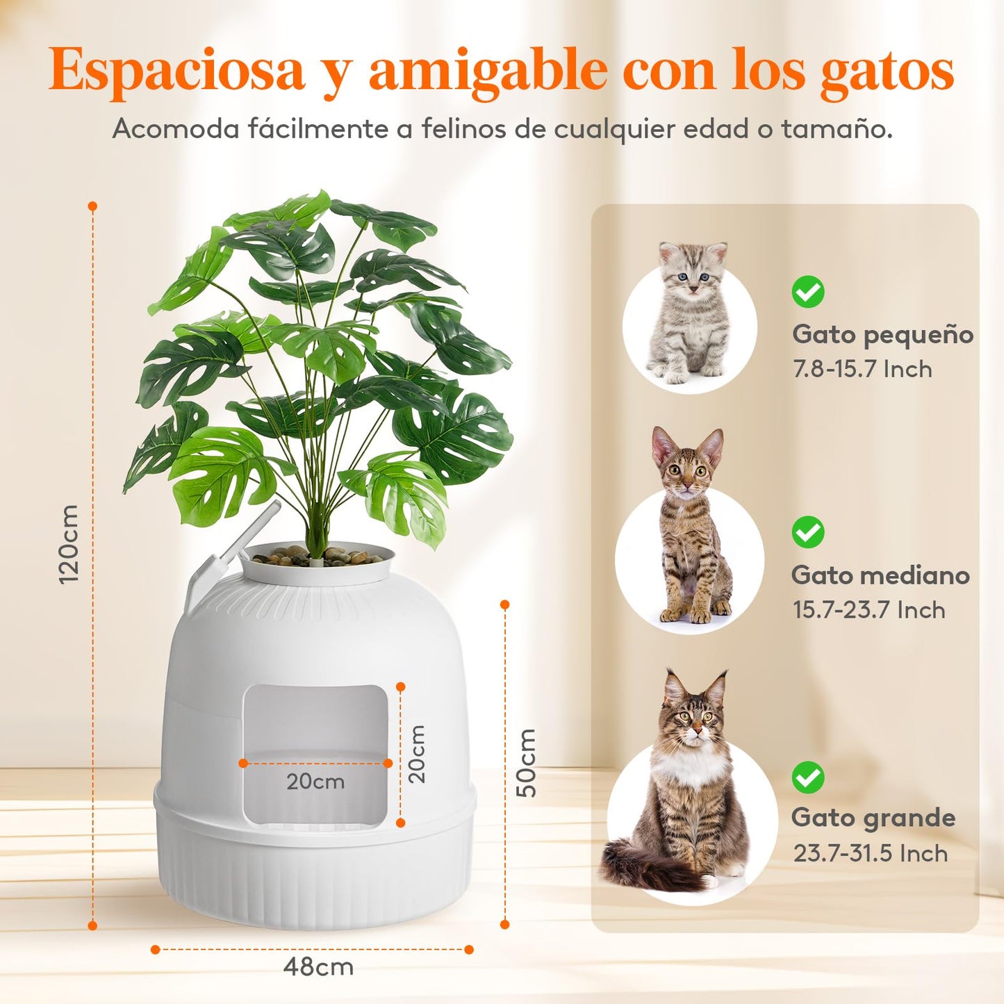 Lifewit Caja de Arena para Gatos con Plantas Ocultas, Plantas Artificiales y Caja de Arena Cerrada para Gatos, ventilación y Filtro de olores, fácil de Limpiar, Color Blanco