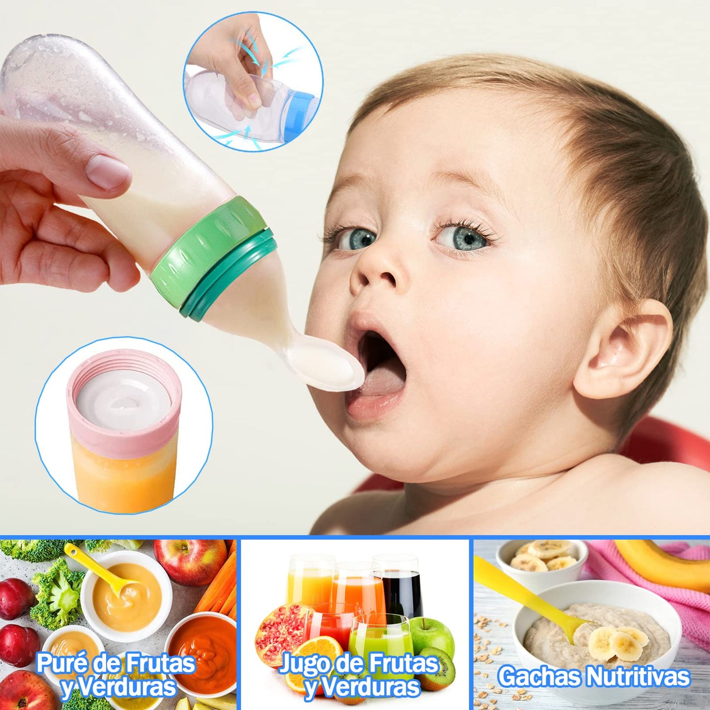 Juego de Chupón Alimentador para Bebé, Azul, de Silicona Libre de BPA