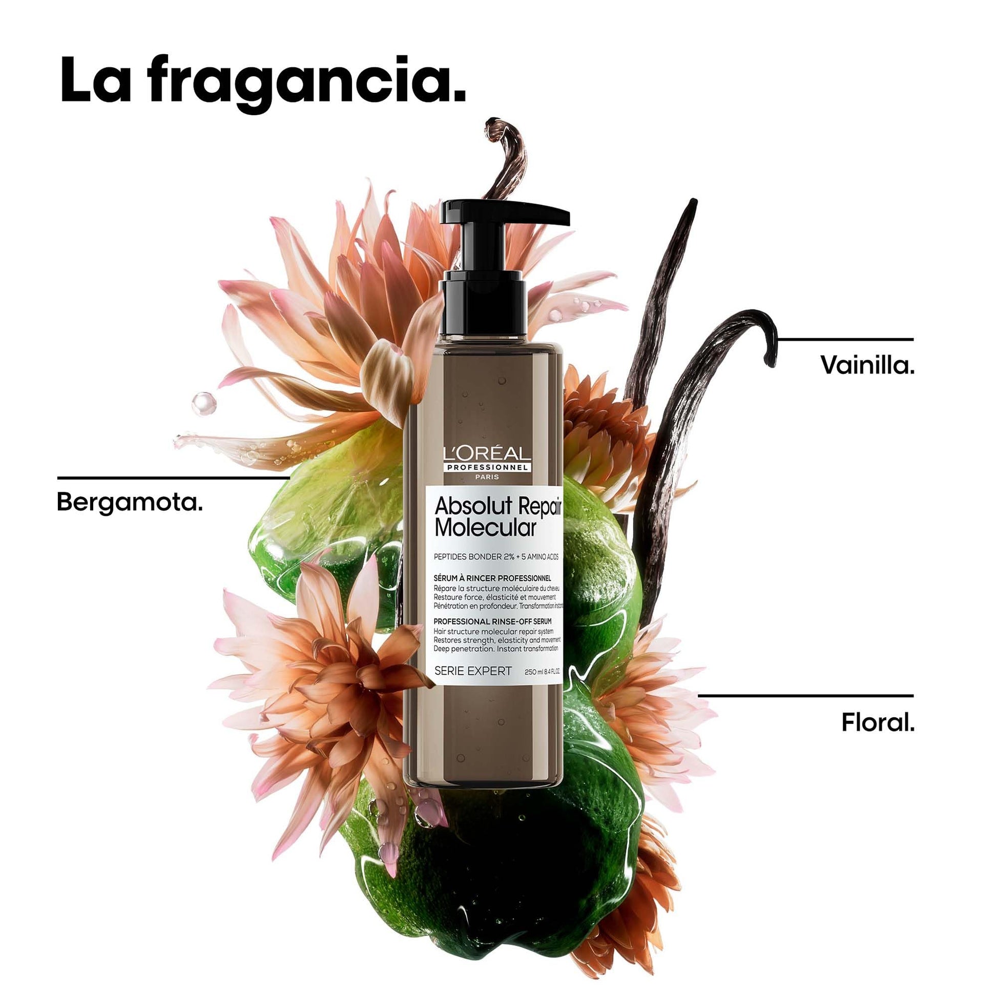 L'Oréal Professionnel Absolut Repair Molecular Sérum | Sérum con enjuague reparador molecular | Para cabello muy dañado | Con tecnología 2% reparador de péptidos + 5 aminoácidos | Repara el cabello y restaura su fuerza | Repara la estructura molecular | 2