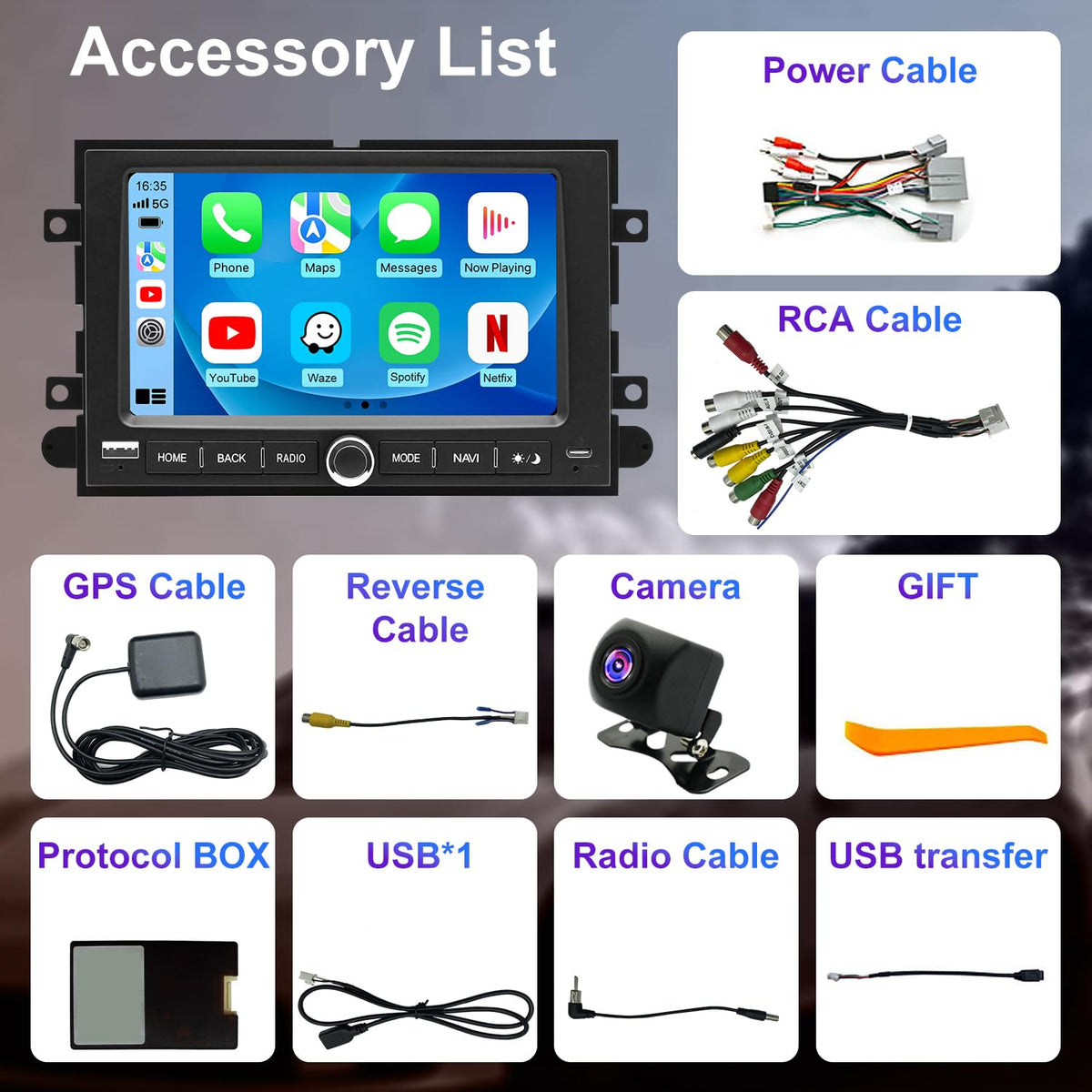 Radio de Coche Pantalla Táctil 7 Pulgadas Carplay WiFi 5G Cámara