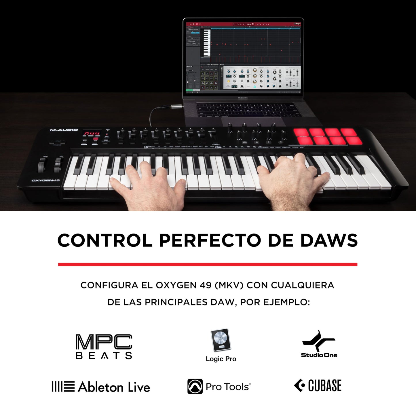 M-Audio Oxygen 49 V - Teclado controlador MIDI USB de 49 teclas con Beat Pads, modos Smart Chord y Scale, arpegiador y suite de software incluidos