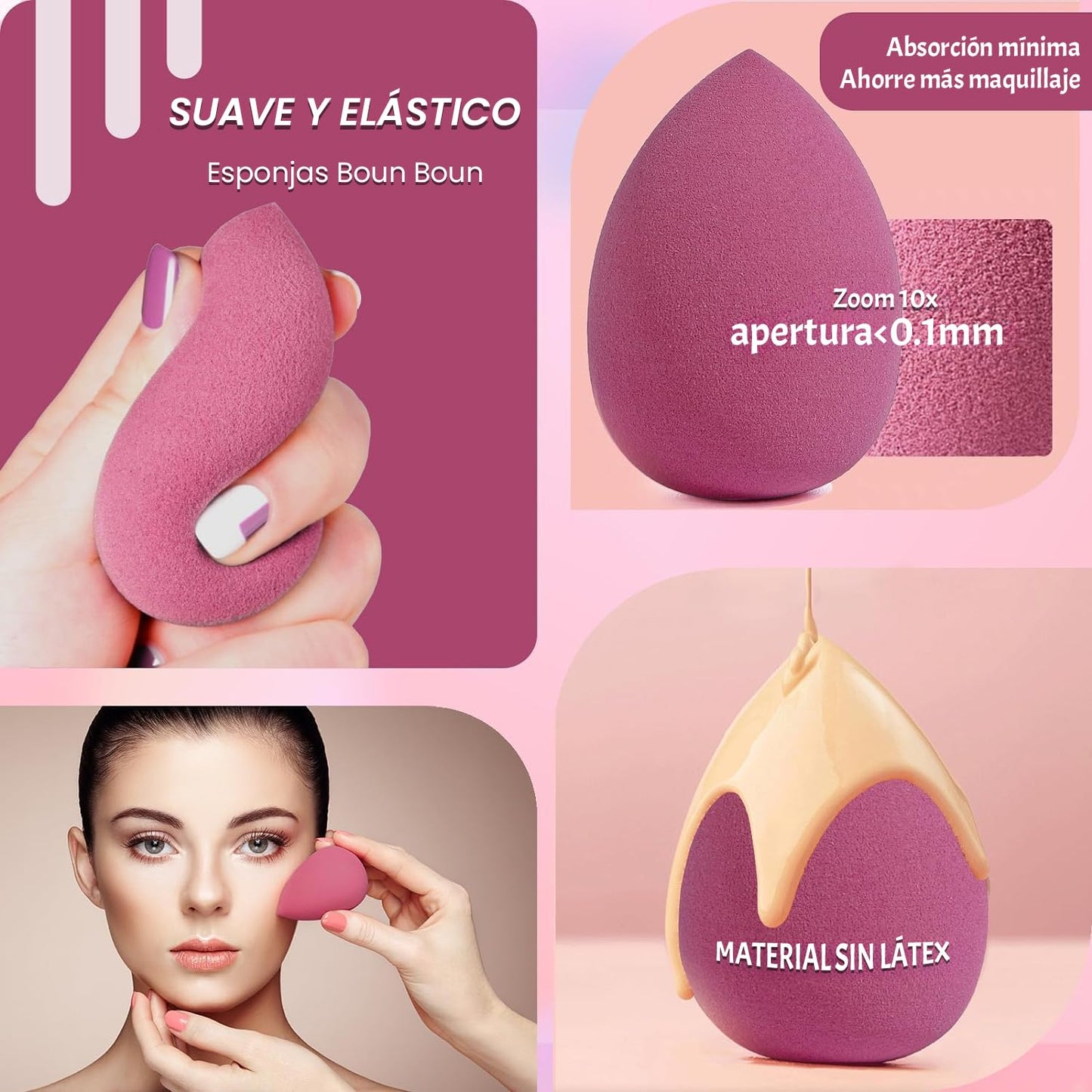 Set de 12 Esponjas para Maquillaje, Beauty Blenders y Aplicadores Mini para Polvo Facial y Base Líquida (Rosa-02)