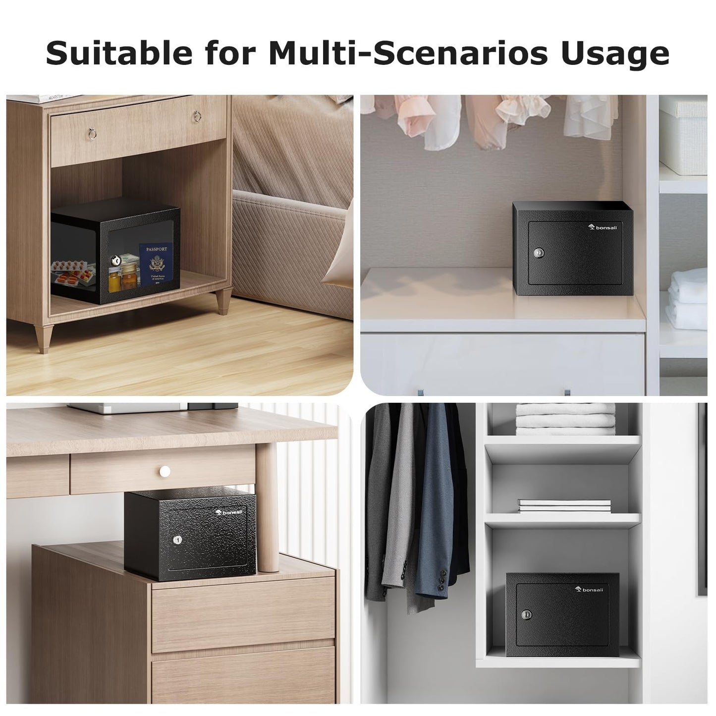 Bonsaii Caja de seguridad con cerradura de llave, caja de seguridad de acero, 0.23 pies cúbicos, 9.0 pulgadas de ancho x 6.7 pulgadas de profundidad x 6.7 pulgadas de alto, pequeña caja de seguridad
