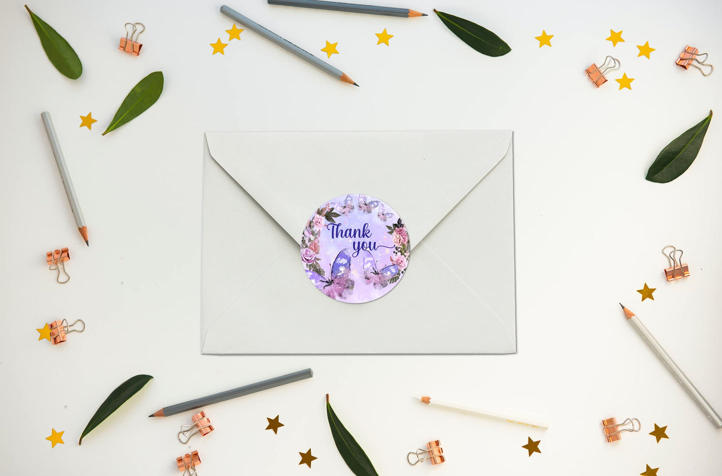 Mariposa 40 pegatinas de agradecimiento, etiquetas brillantes redondas grandes de 2 pulgadas, tema para baby shower, cumpleaños, boda, despedida de soltera, ideal para recuerdos de fiesta, etiquetas, juegos y suministros. Fabricado en Estados Unidos