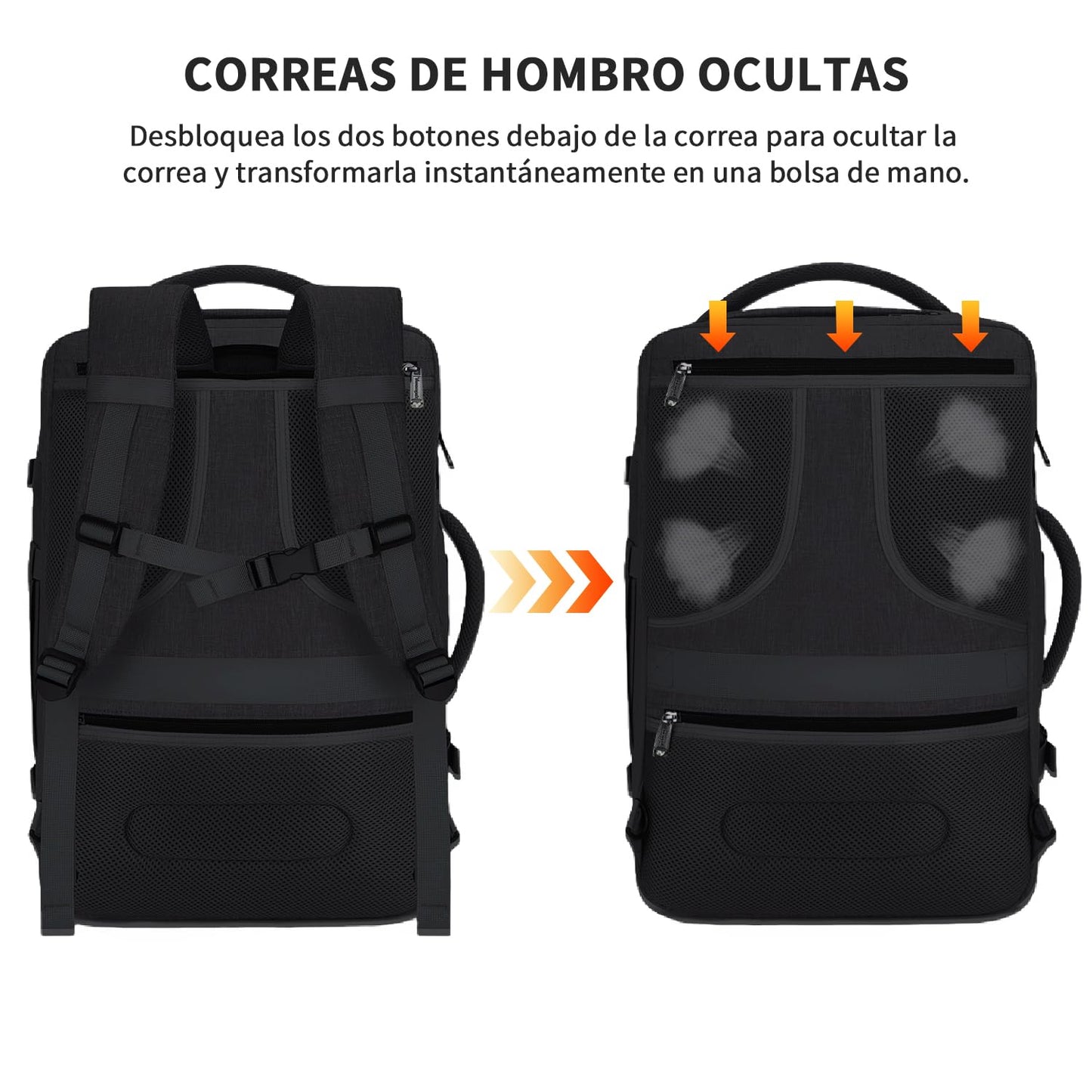 Juego de mochila de viaje de 5 piezas, mochila de equipaje certificada por vuelo extra grande 40 L, maleta expandible con 4 bolsas de almacenamiento, mochila de negocios impermeable, unisex (Negro)