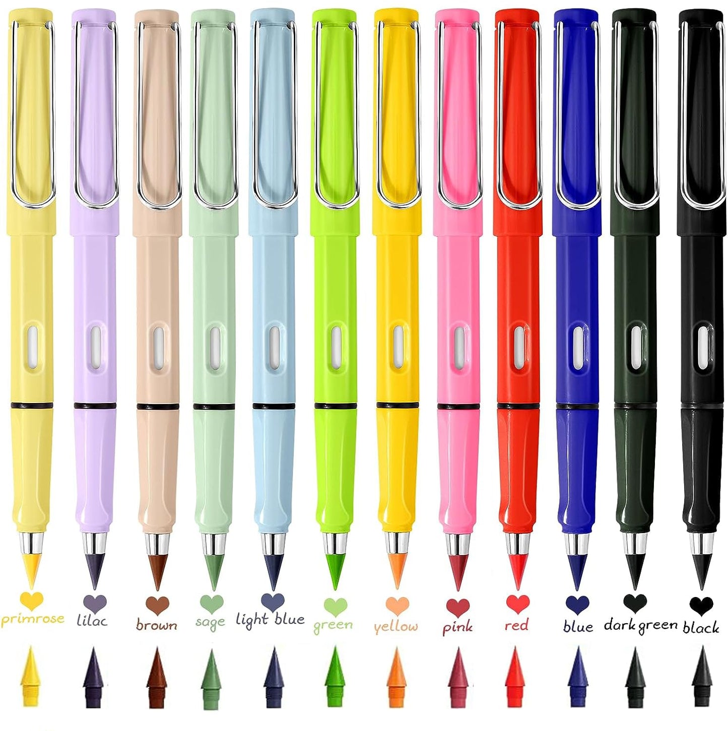 Lápiz Infinito, Lápiz para Siempre de 12 Colores, Lapices Infinito de Color, Lapices Infinito de Escritura de Larga Duración con 12 Cabezales Reemplazables, Nunca Afila Lápiz Eterno Sin Tinta