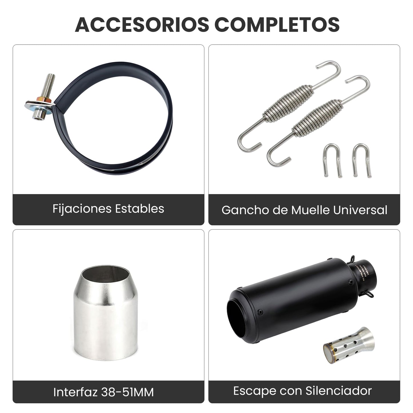 ANMIEN Escape para Moto - Escape para Motocicleta 38-51mm Universal con Silenciador, Tubo Redondo Negro Escape de Moto Deportivo para ATV, AN-YK-HS