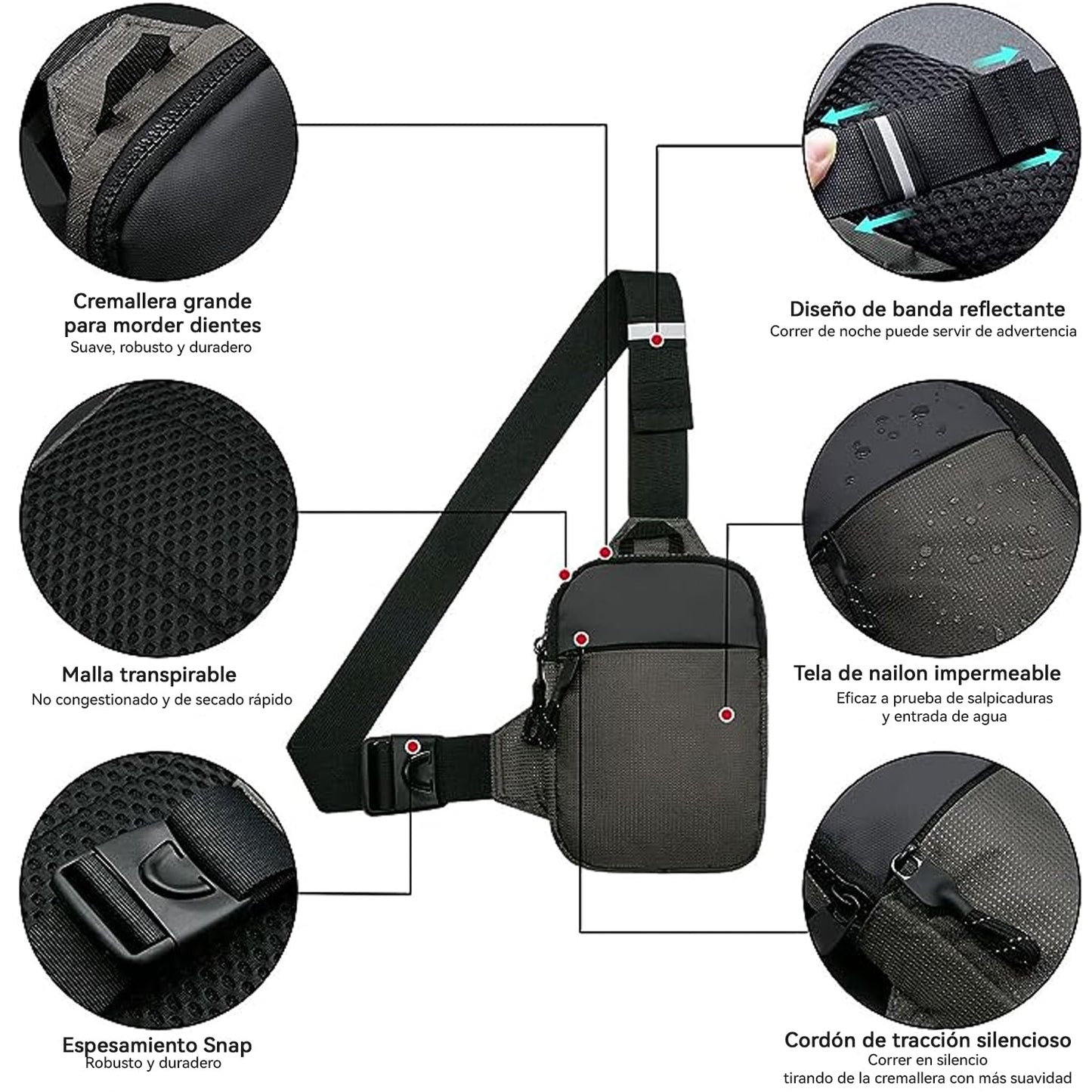 CXJYSD Mini Bolso Cruzado En El Pecho,Para Hombre Y Mujer Con Bolsillos Dobles,Riñonera Impermeable Con Manos Libres,Adecuado Para Deportes Al Aire Libre,Correr Y Viajar (gris-01)