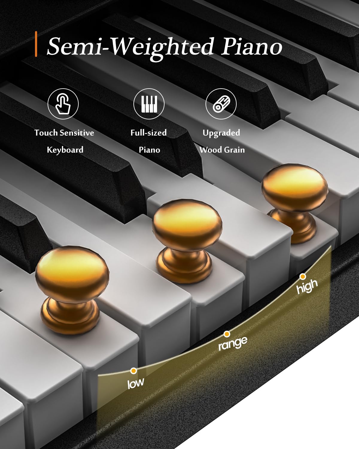 FingerBallet - Teclado de piano portátil con doble peso para piano digital de 88 teclas, tamaño completo, grano de madera, teclado de piano eléctrico con Bluetooth MIDI, adecuado para adultos, niños