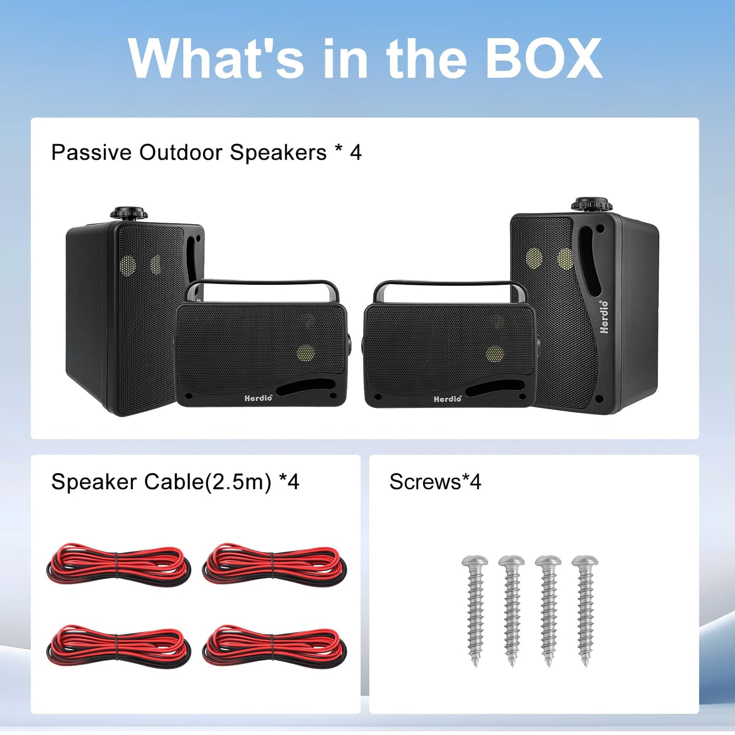 Herdio - Altavoces pasivos para exteriores de 3.5 pulgadas con cable, impermeables, con sonido superior de 400 W, durabilidad para todo tipo de clima, para el hogar, patio, jardín, barco, cochera