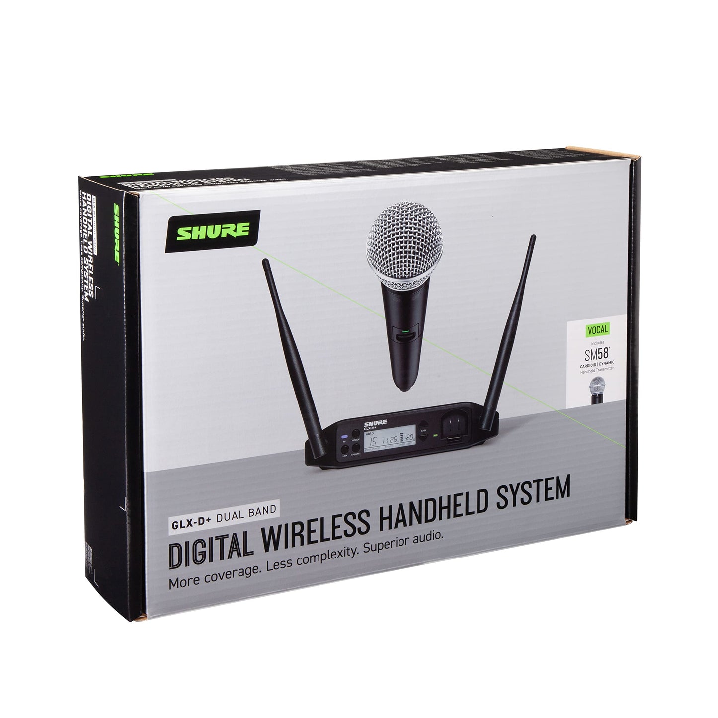 Micrófono Inalámbrico Digital Shure GLXD24+ SM58 Negro de Doble Banda para Iglesia y Karaoke