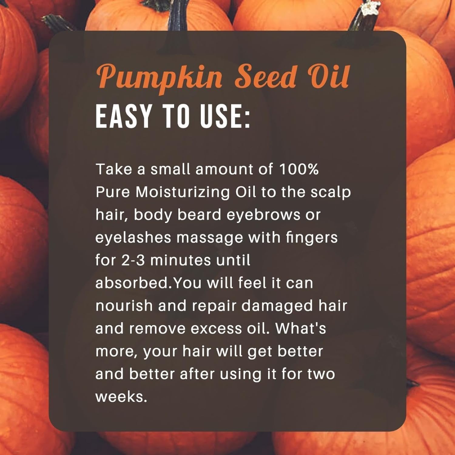 Organic Cold Pressed Pumpkin Seed Oil 60ml - Moisturizes Skin, Scalp, Eyebrows, Eyelashes, Face, and Body - Hair Oil for Dry, Damaged Hair