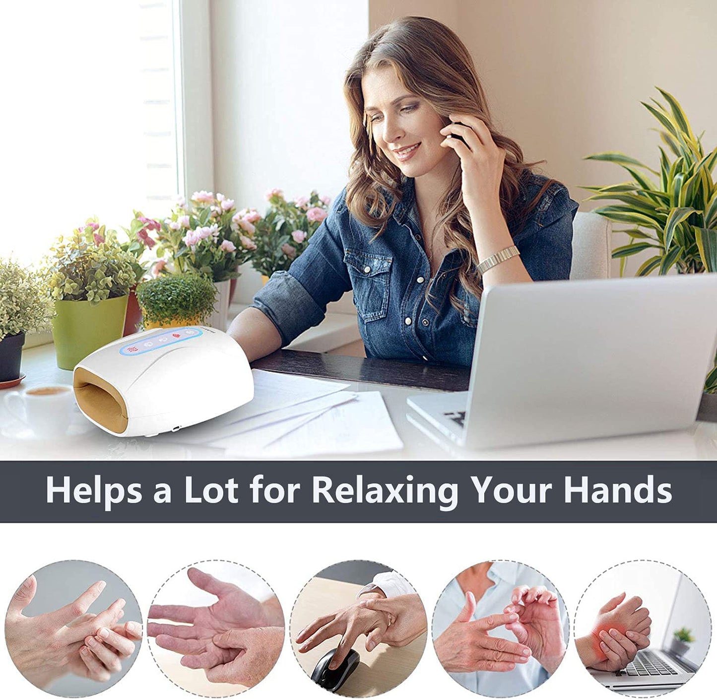 Masajeador De Mano Eléctrico Masajeador De Manos Artritis Hand Massager con Calor Compresión para El Masaje De Puntos De Acupuntura, El Alivio del Dolor, Adormecimiento del Túnel Carpiano y de Los Dedos