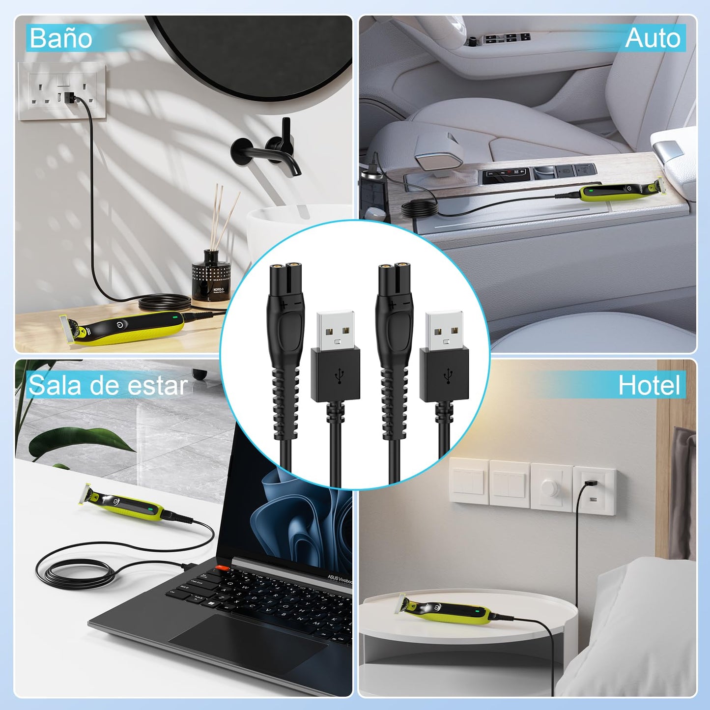 IBERLS Cargador para Philips Rasuradora Norelco OneBlade QP2724 QP2834 QP1924 MG5910 MG7910 MG9510 X3001 X5006, Cable de Carga Afeitadora Charger, Cepillo de Limpieza(5V)