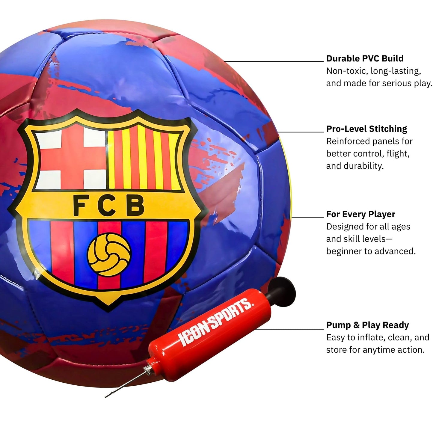 Icon Sports FC Barcelona Brush Team Balón de fútbol, Azul Marino, 5