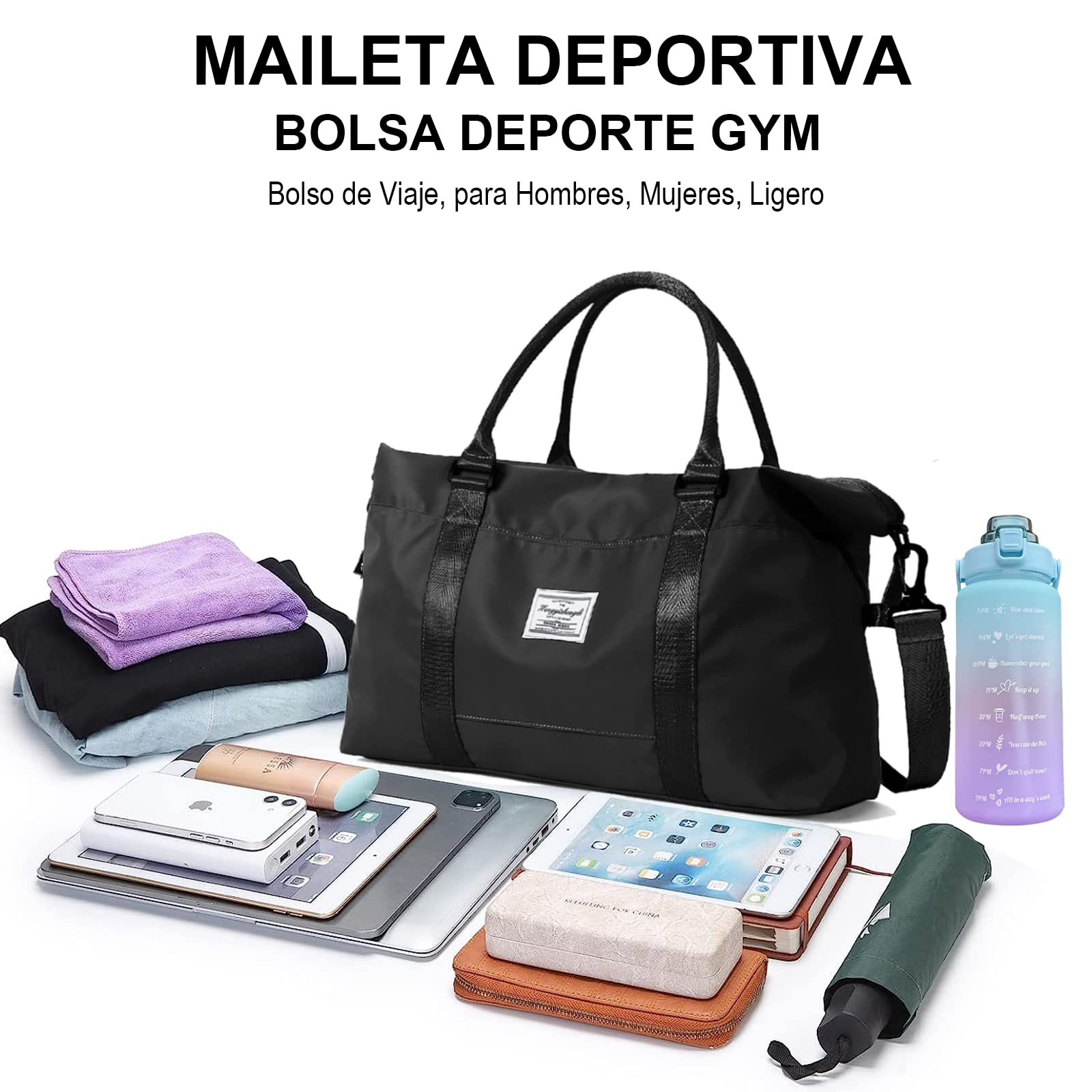 Bolsa de Viaje ZIRONG Negro con Separación Húmedo y Seco para Mujer Hombre
