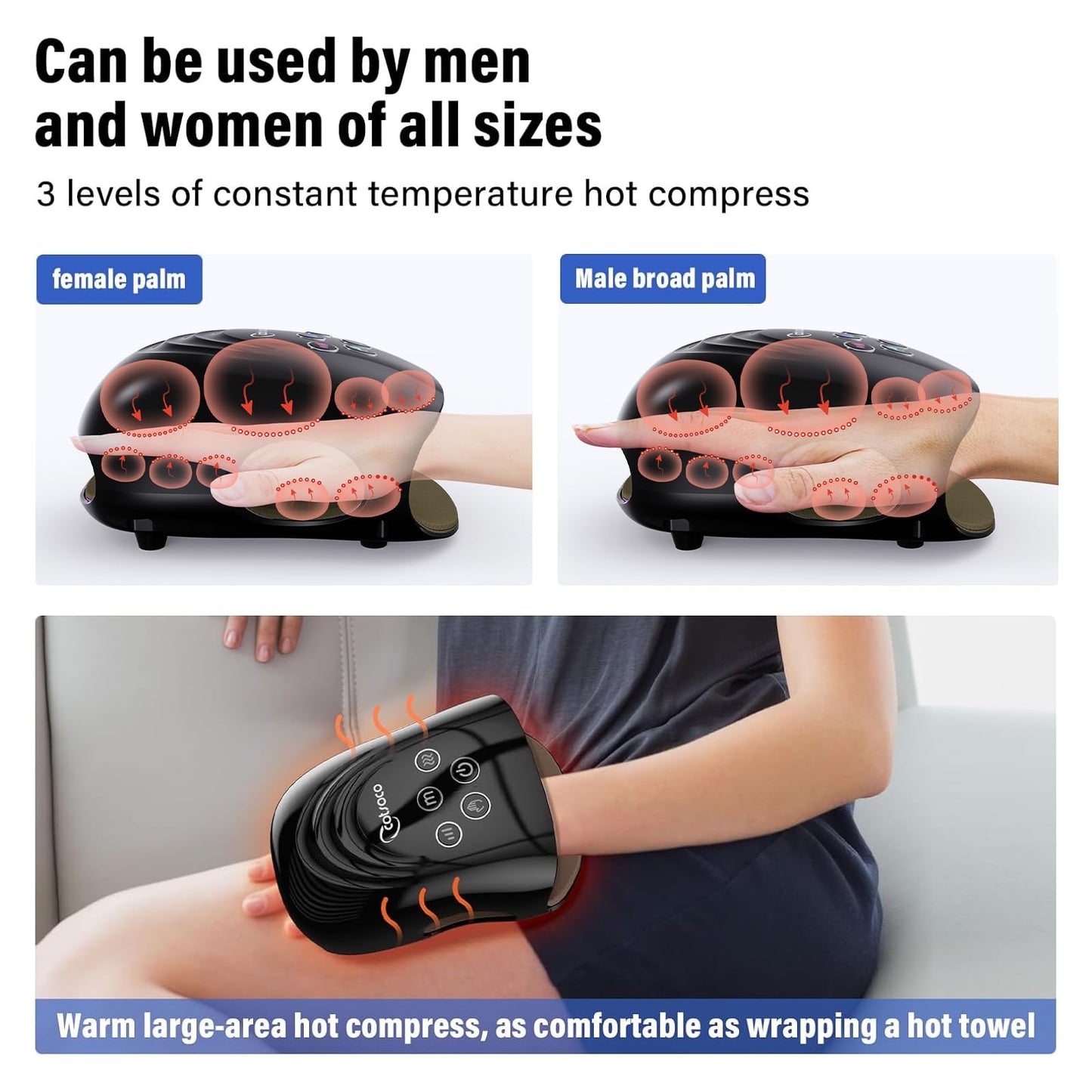 Masajeador de Manos Eléctrico, Masajeador de Manos Inalámbrico con Calor, Masaje Terapéutico de 3 Niveles, Máquina de Masaje de Dedos y Muñecas para Aliviar el Dolor, Regalos para Papá Mamá