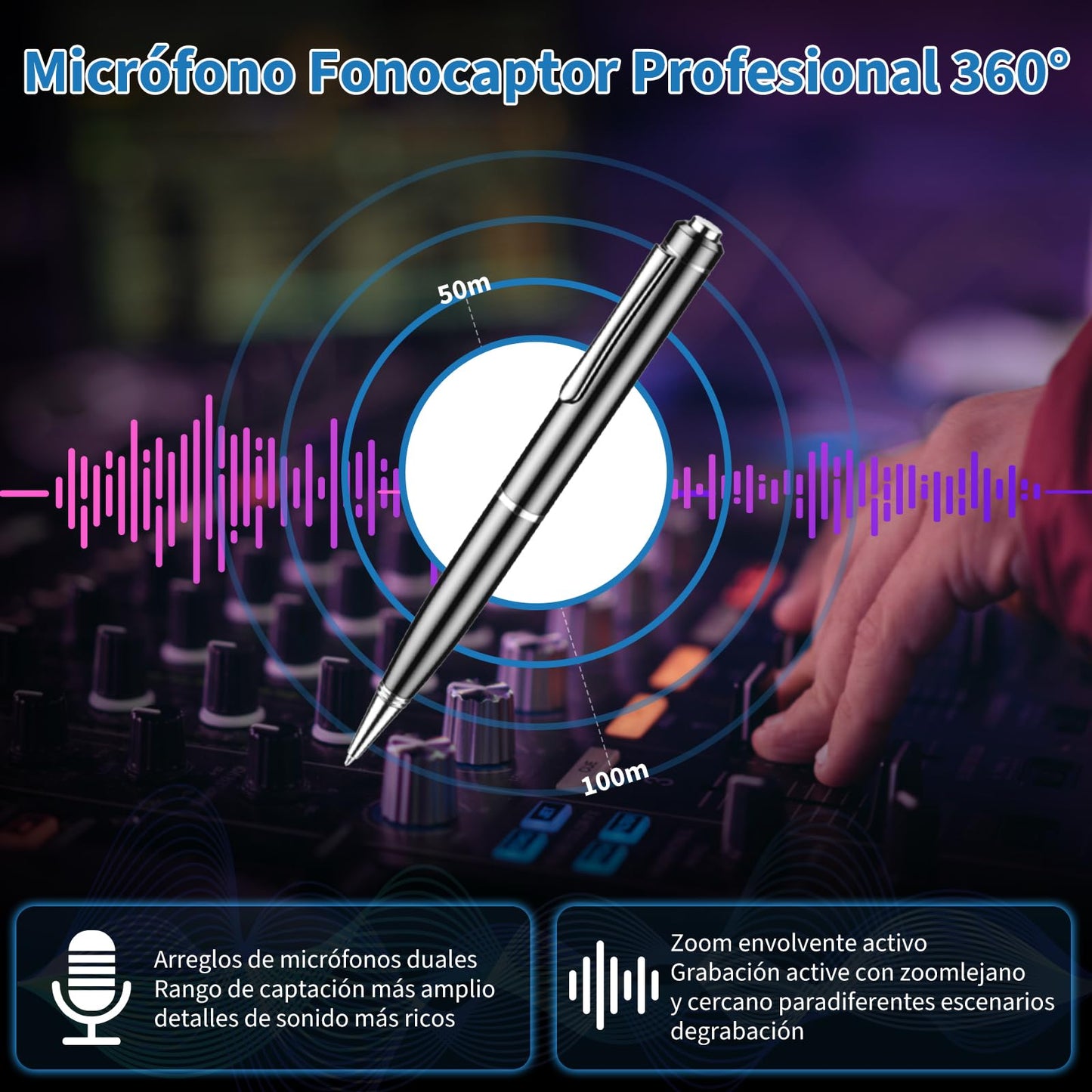 Grabadora de Voz, 64GB Pluma de Grabación Portátil, Reproductor MP3, Micrófono con Cancelación de Ruido, Grabadora Digital Inteligente para Reuniones, Entrevistas, Ampliable 128GB, Capaz de Escribir…