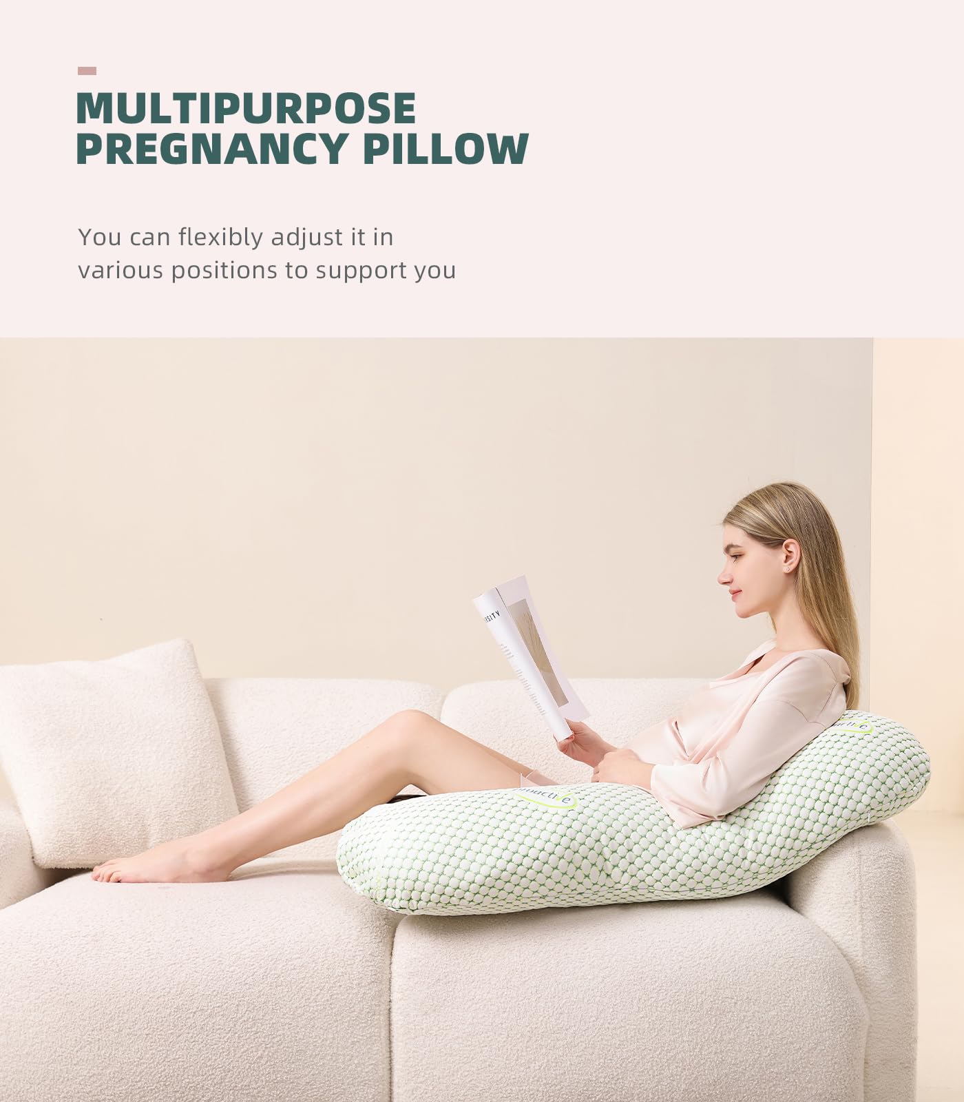 Almohada de Embarazo Suave con Funda Desmontable y Ajustable para Mujer