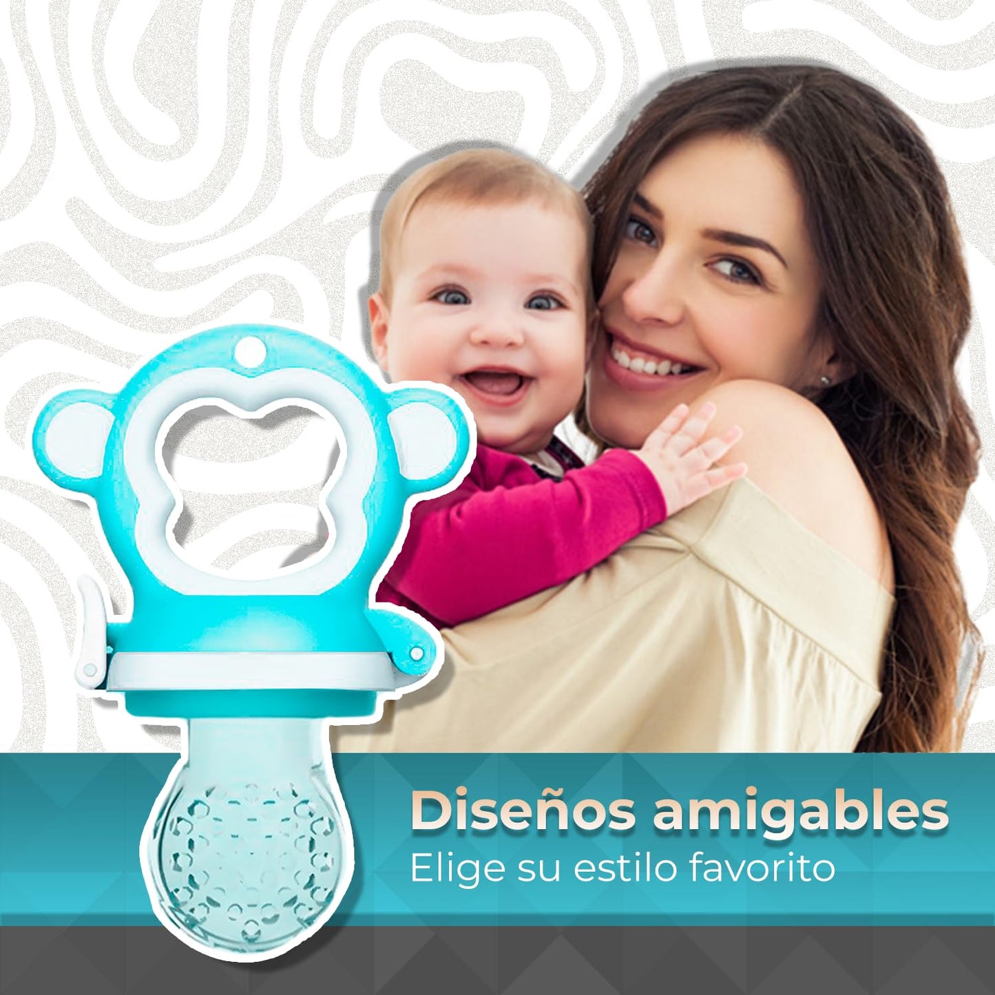 Chupón alimentador para frutas y papillas con seguro y tapa, 4 meses, dibujos animados (monkey azul)