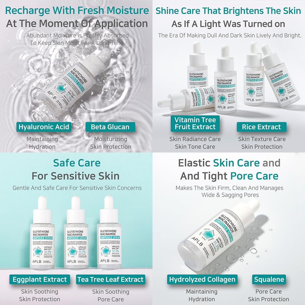 Suero en ampolla de glutatión y niacinamida | LIPO GLUTA NIAC CEN™ 31,3% 1,35 FL.OZ/Cuidado de la piel coreano, Hidratación duradera, Mejora la elasticidad de la piel, Revitaliza para suavizar y