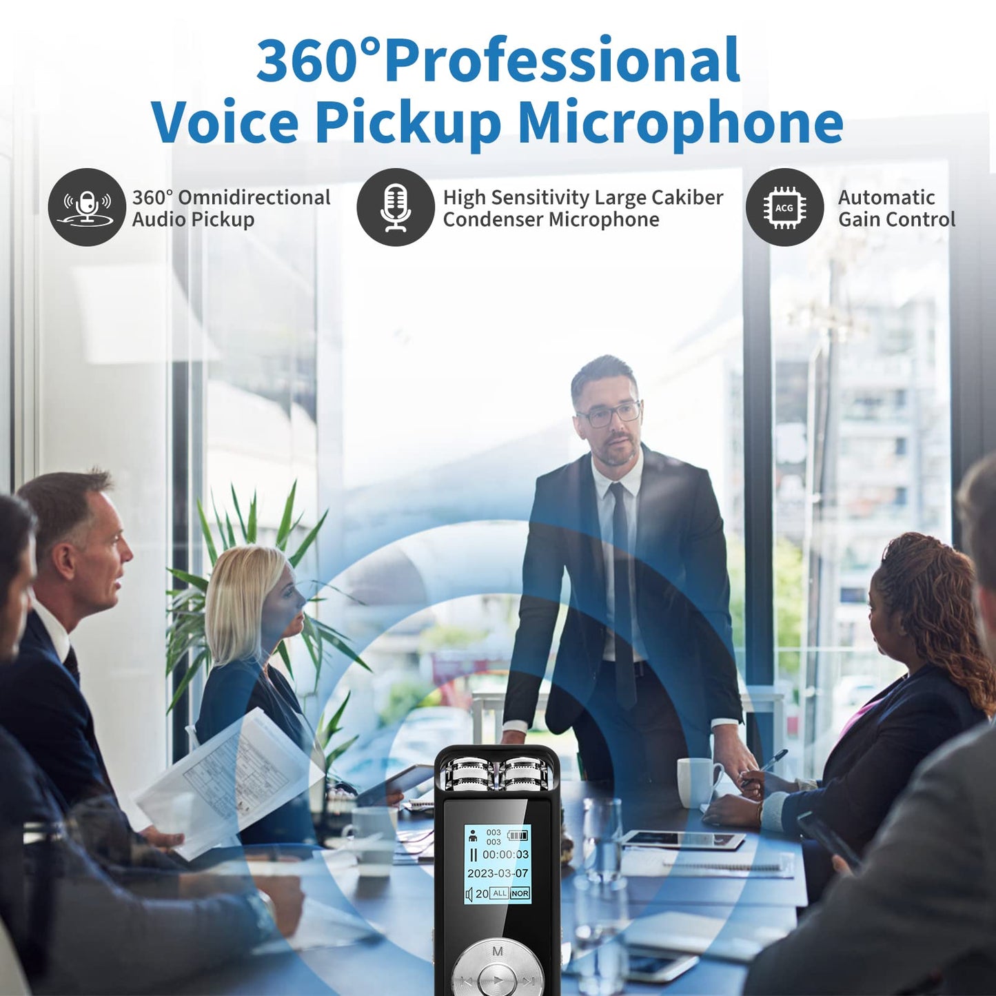 Grabadora de Voz, Grabadora Recargable Portátil con Memoria Interna de 8GB, Reproductor de MP3 con Función Altavoz, Grabadora de Voz Digital Inteligente para Reuniones, Entrevistas, Admite hasta 128GB