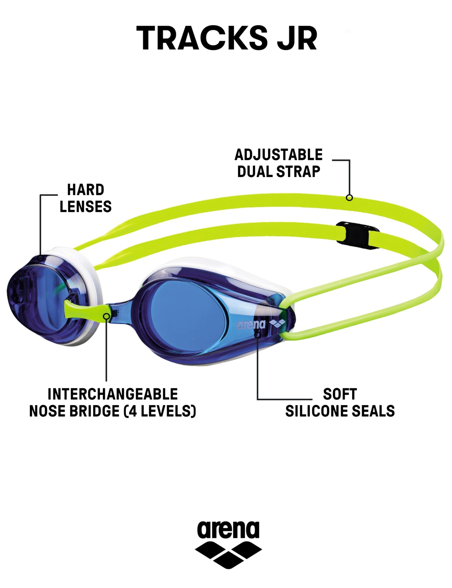 Arena Goggles Natación Tracks Jr única, Azul/ Verde
