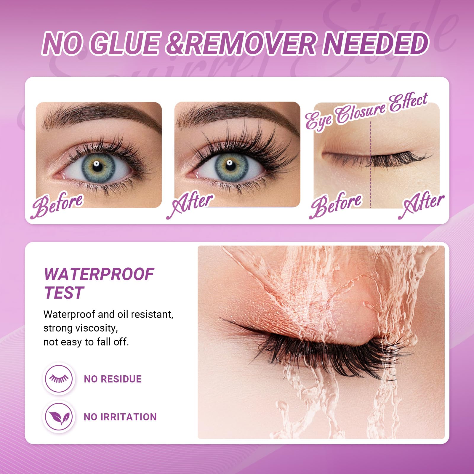 NAGARAKU Grupos De Pestañas Autoadhesivos Para 48 Pcs No Necesita Pegamento Ni Removedor Presión En Un Solo Paso Pestañas Reutilizables Prepegadas En Casa Estilo Ardilla (SA-19, 0.07 C Curl 12-14mm)