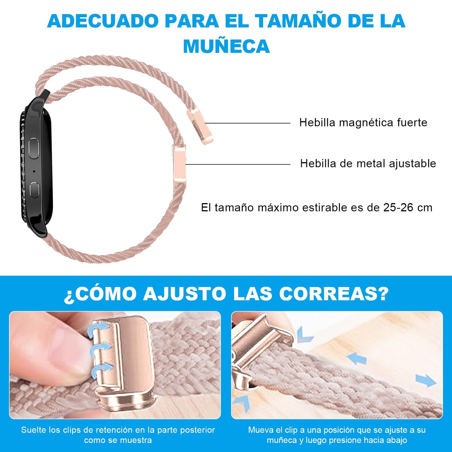 Correa paraTejida Magnética Samsung Galaxy WatchWatch , para Samsung Galaxy7 6 5 4 40 mm 44 mm, Galaxy Watch (42 mm), Galaxy Watch Active 2 (40 mm), 20mm Correa Correa de Nailon Elástica Ajustable