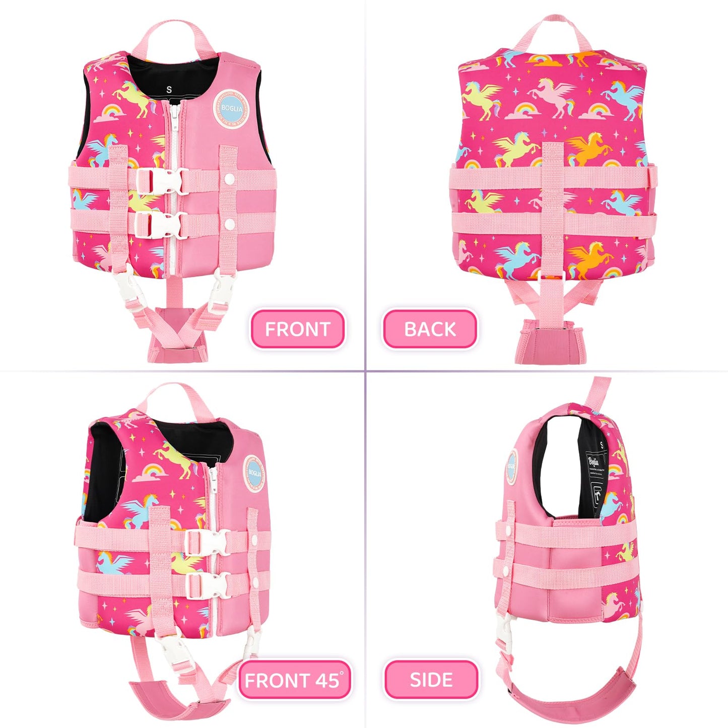 Boglia - Chaleco de natación para niños y niñas de 20-30-40-50-60-70-80-80 libras con correa de seguridad ajustable