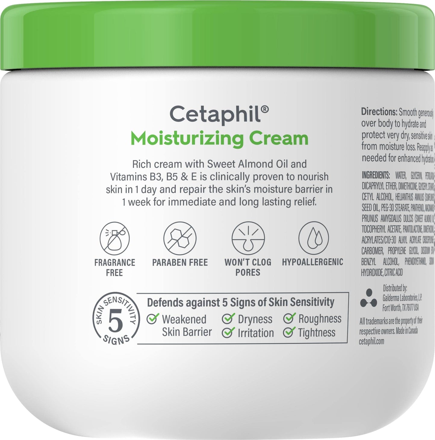 CETAPHIL Crema Hidratante 1 pz 453 g Restablece la Barrera Natural de la Piel en 1 Semana Recomendada por Dermatólogos para Piel Sensible