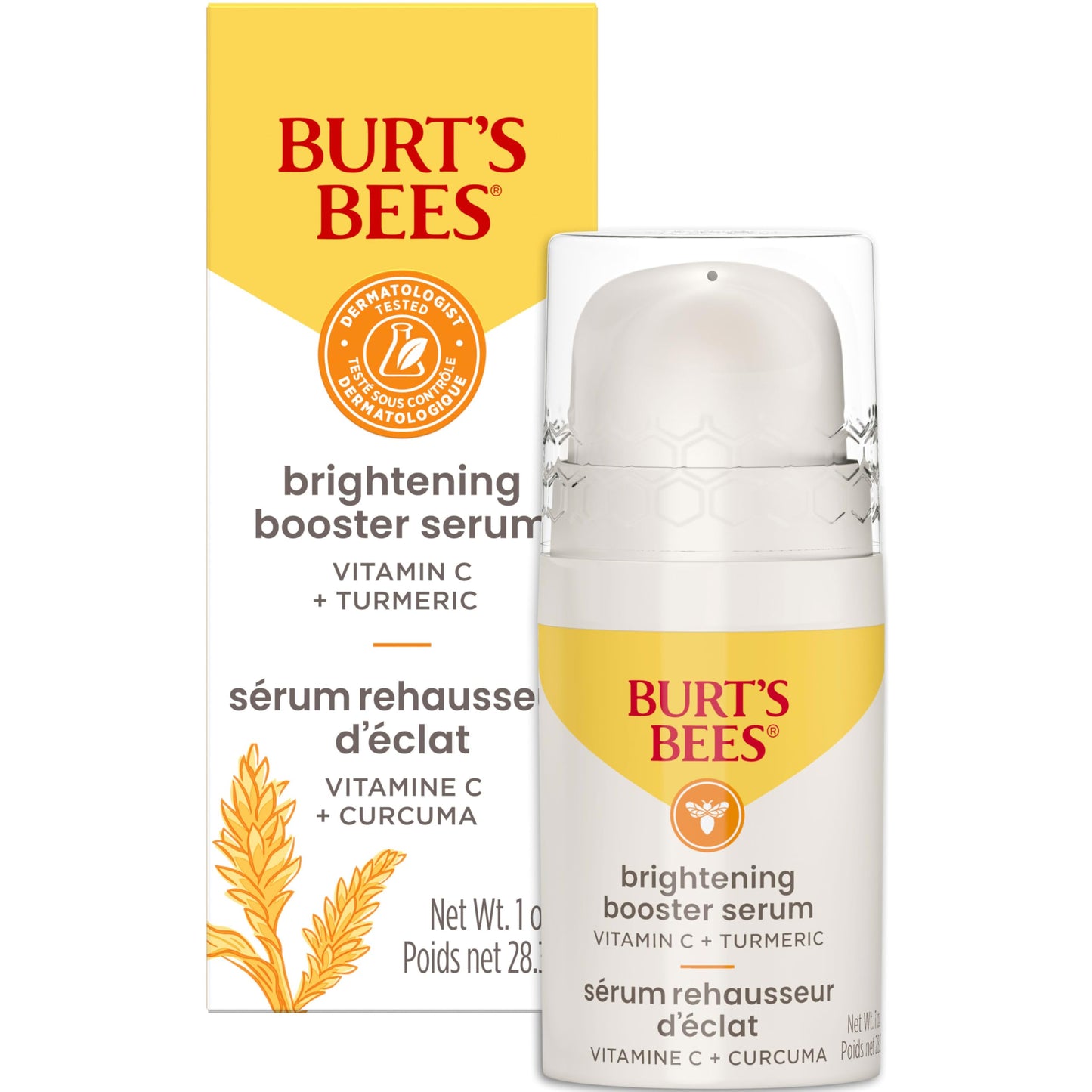 Burt's Bees Brightening Booster Serum, Vitamin C and Turmeric, 1 Ounce