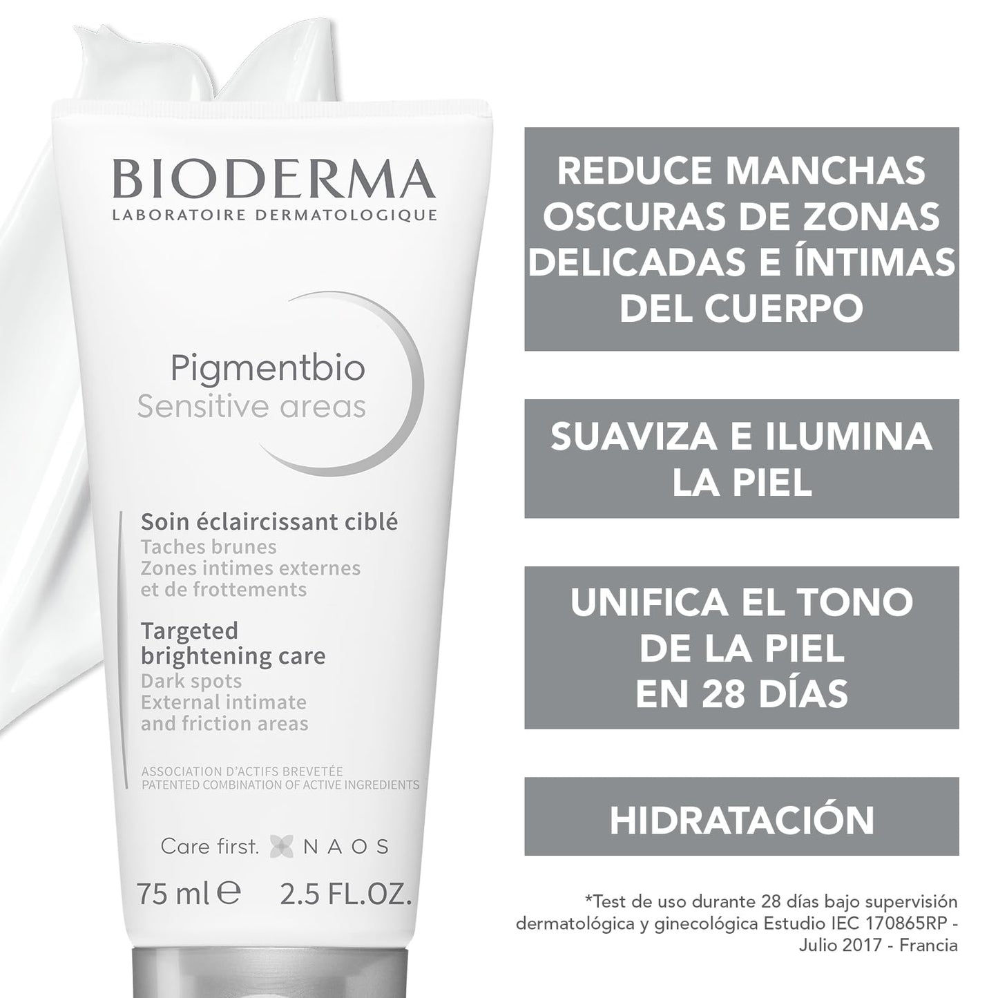 BIODERMA, Crema Despigmentante, Pigmentbio Sensitive Areas, Crema Hidratante para Cuerpo, Reduce Manchas Oscuras, 75ML