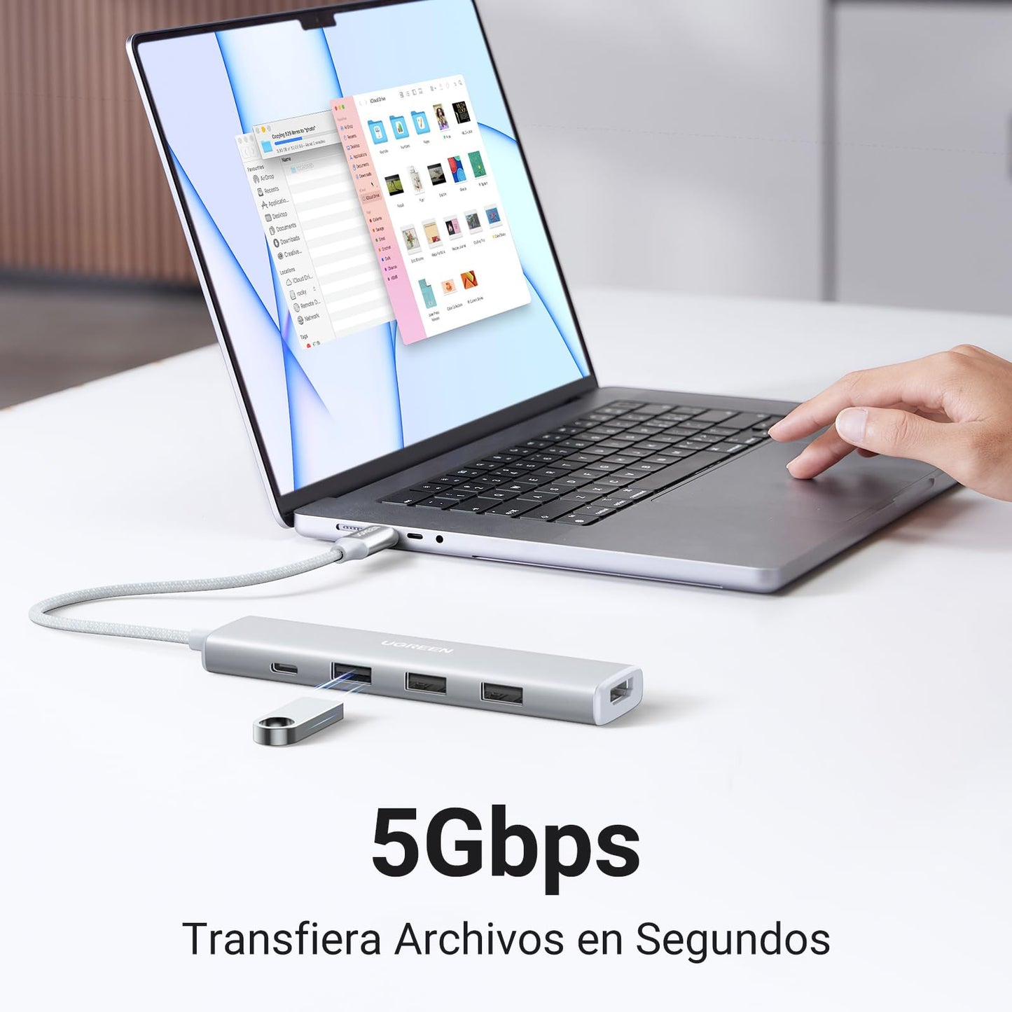 Adaptador USB C Multipuerto UGREEN Blanco con HDMI 4K para MacBook y Más