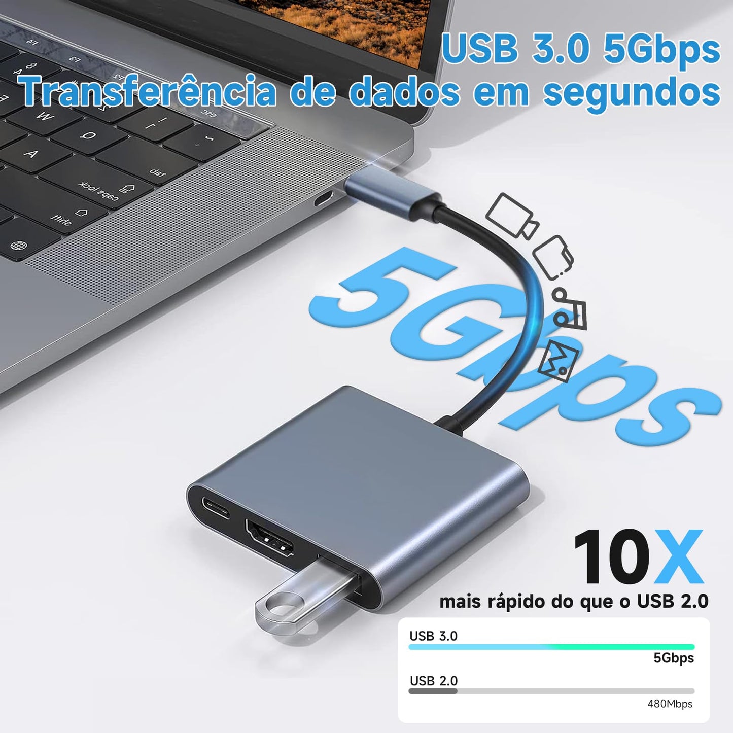 Adaptador USB C a HDMI QILOFU Plata con Multipuertos y Carga Rápida 4K Compatible para MacBook y Galaxy