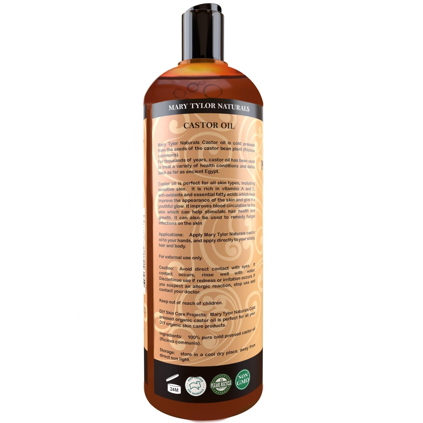 Mary Tylor Naturals Aceite de ricino orgánico de 16 onzas, certificado USDA por Mary Tylor Naturals, prensado en frío, sin hexano, 100% puro, increíble hidratante para piel y cabello, estimula el crecimiento para cabello, pestañas y cejas