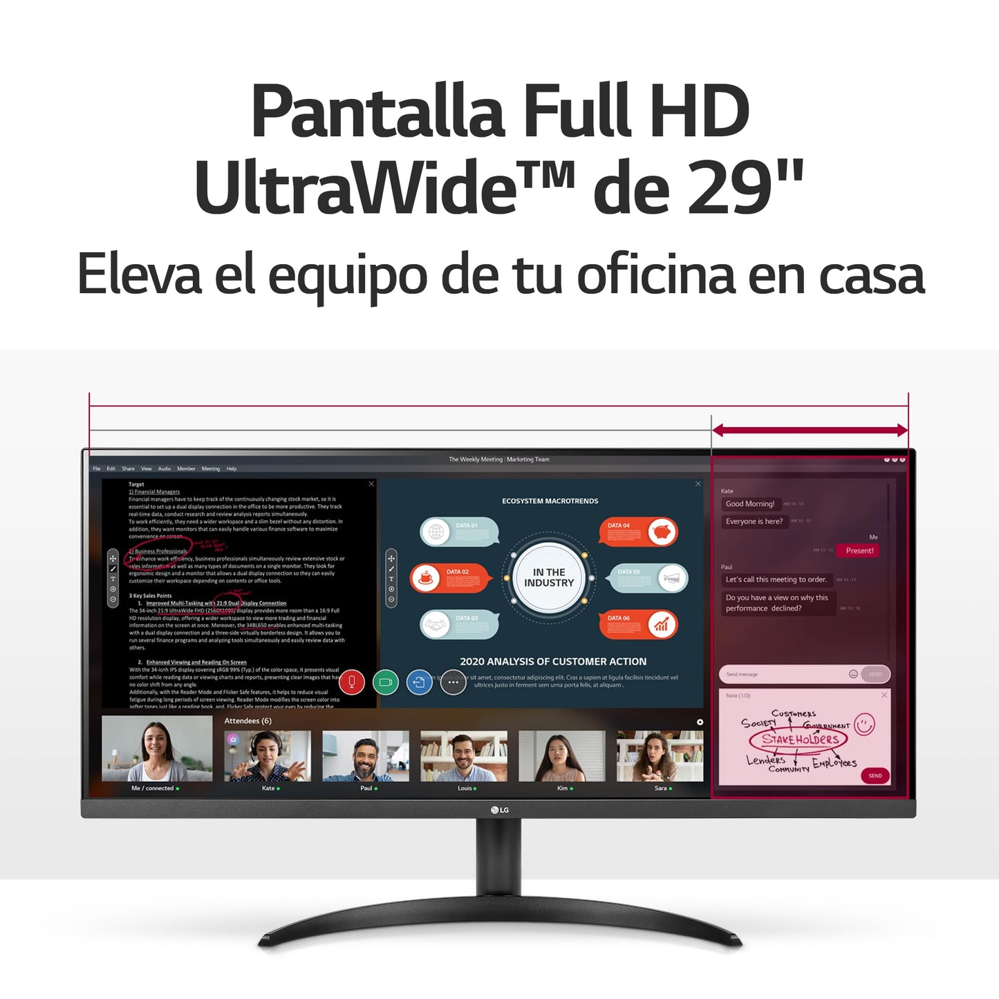 LG Monitor 29WQ500 IPS FHD(2560 x 1080) Multi tasks 29 Pulgadas Ultra Wide,100 Hz, 5 ms (GtG), Contrast Ratio de 1000:1, Compatible con AMD Freesync