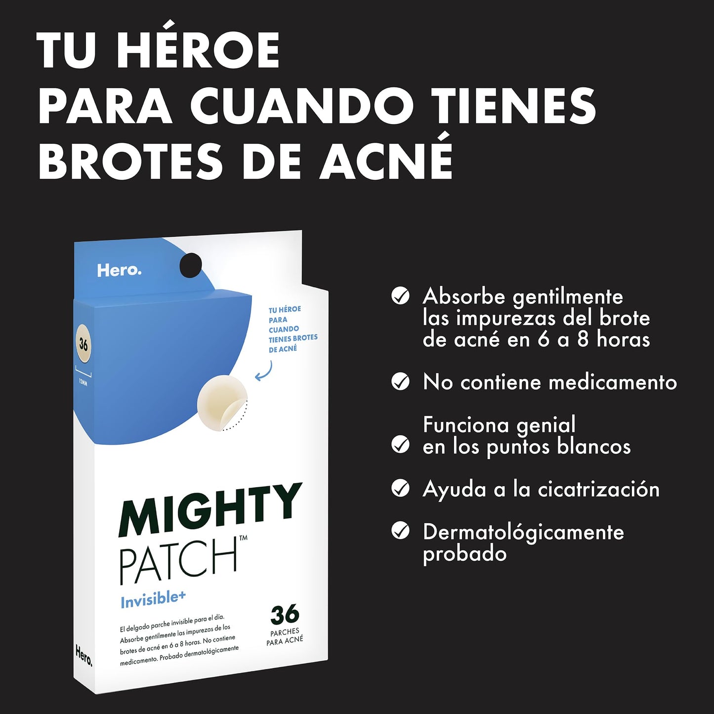 HERO MIGHTY PATCH Invisible + 36 Parches Hidrocoloide para Acné | Efecto Rápido