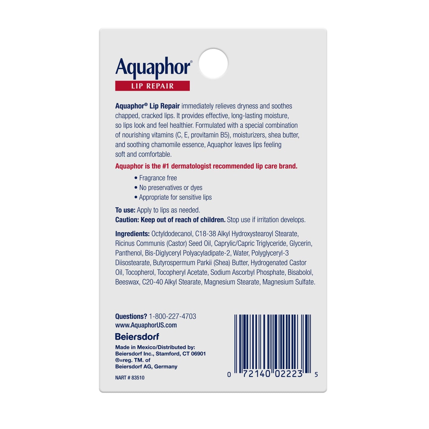 Aquaphor Lip Repair - Soothe Dry, Chapped Lips - Two .35 oz. Tubes