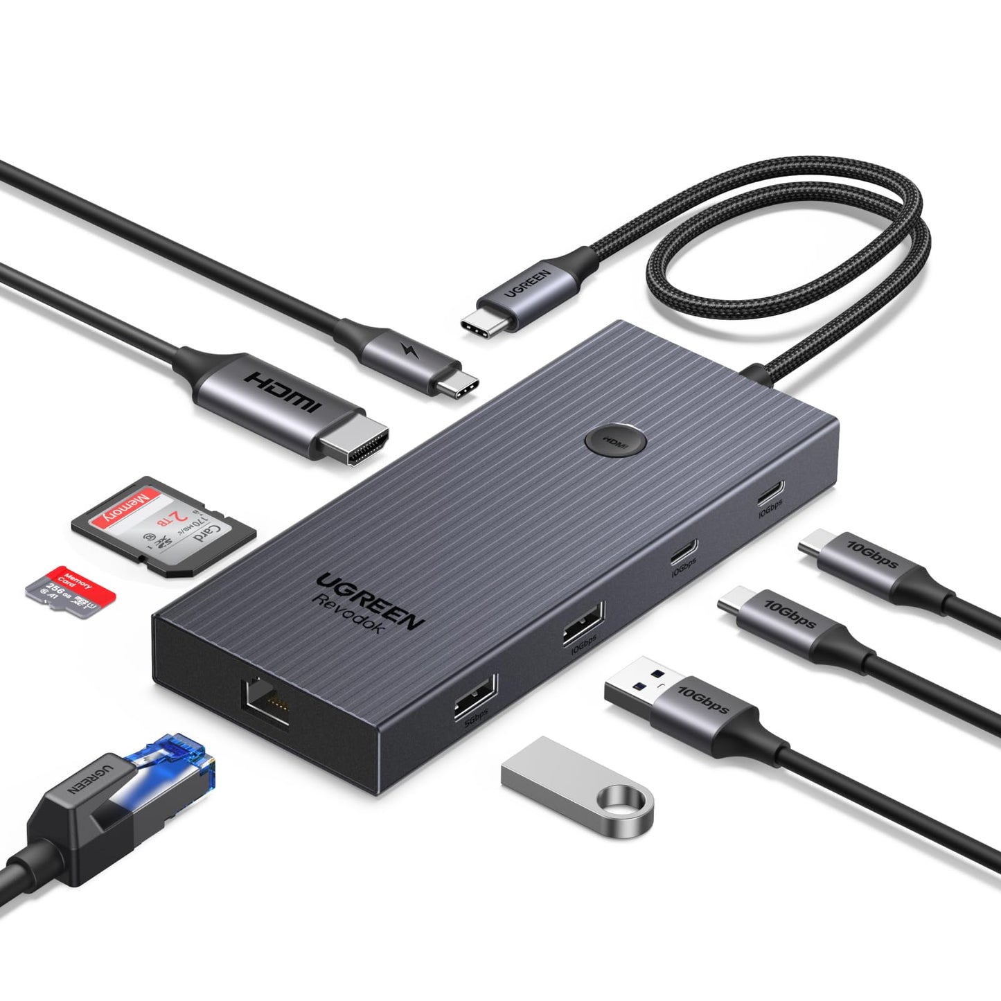 Adaptador USB C Multipuerto UGREEN Revodok Pro Gris con HDMI 4K para MacBook e iPad