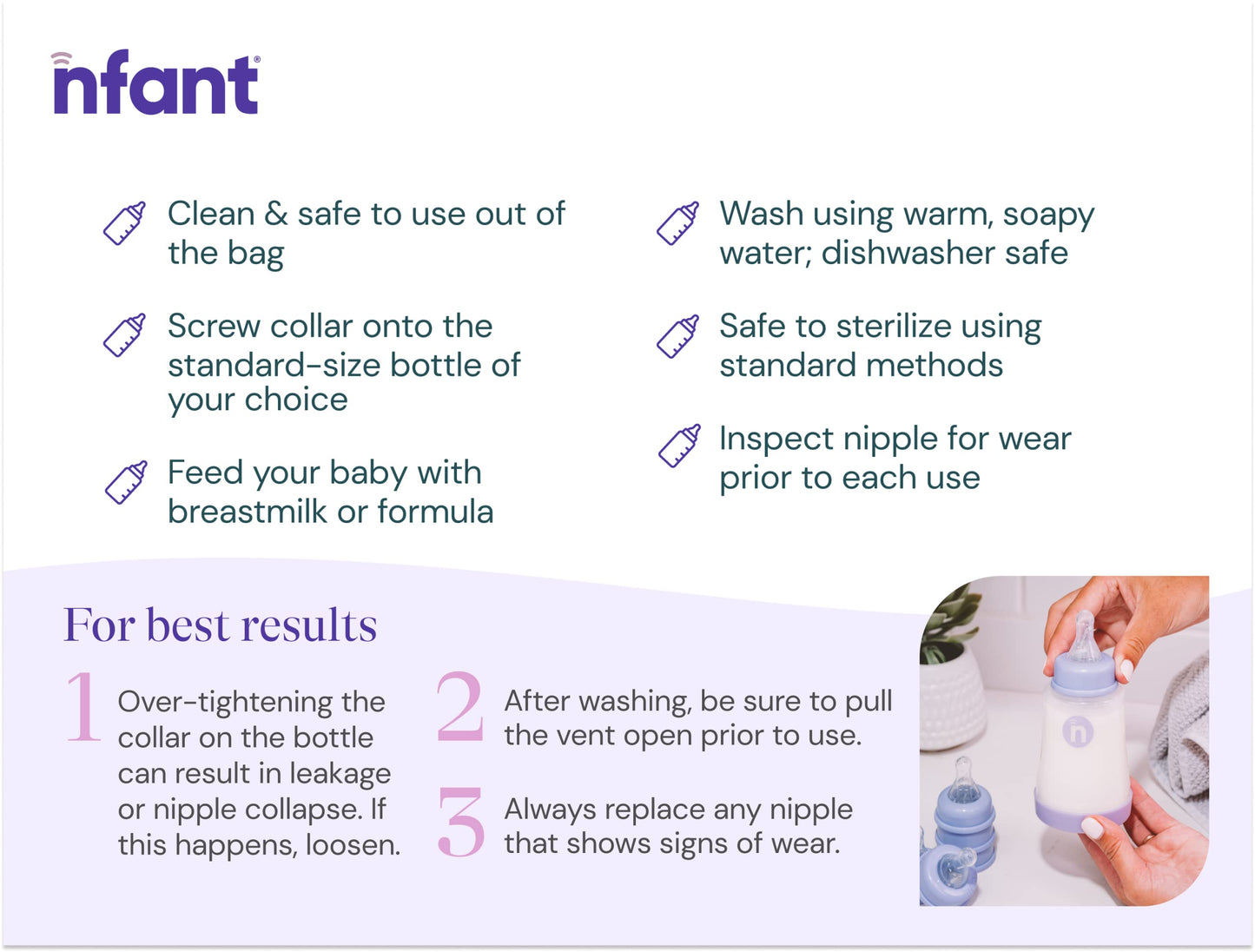 Pezón de Flujo Lento Infant Morado 6 ml/min Paquete de 4